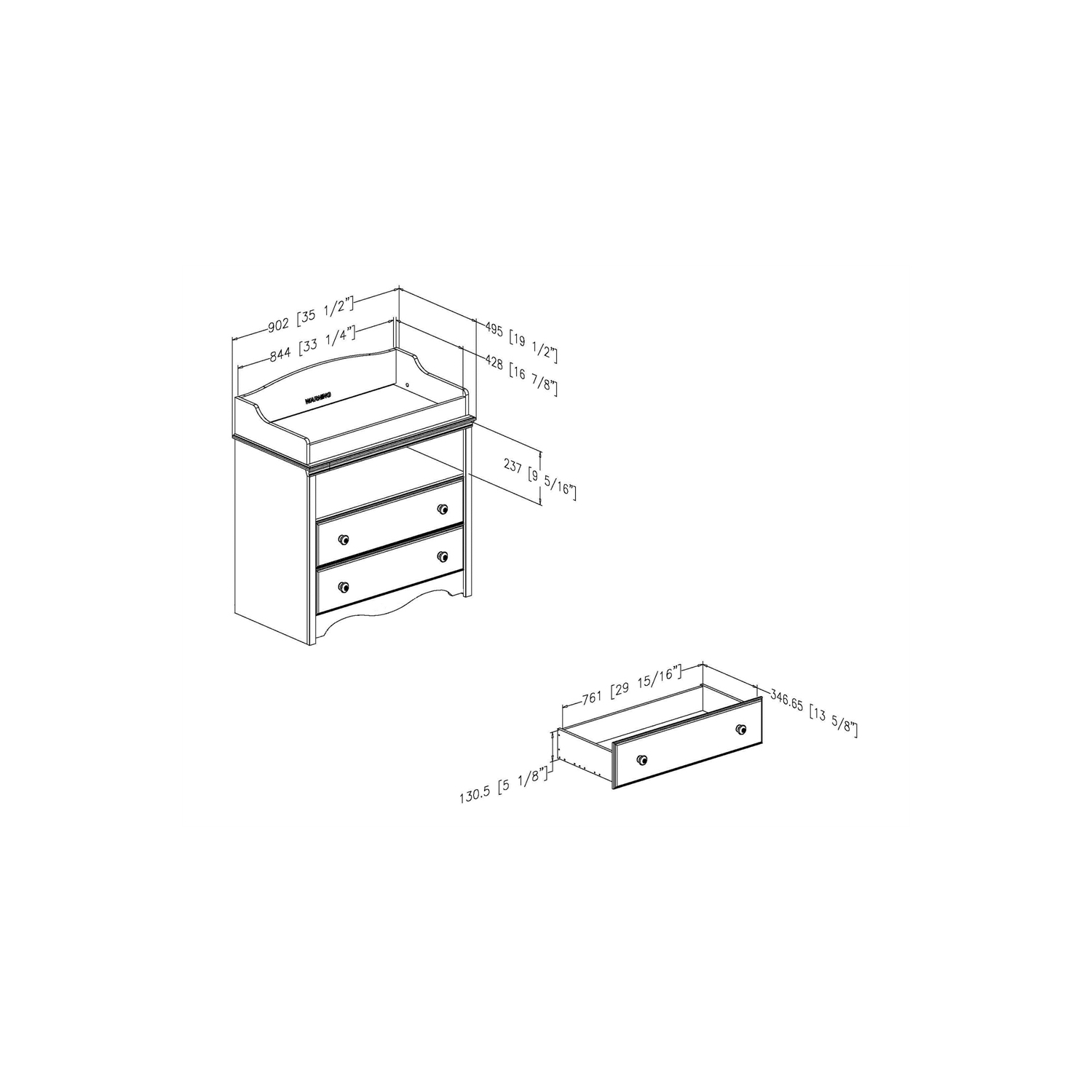 South Shore Andover Changing Table in Pure White
