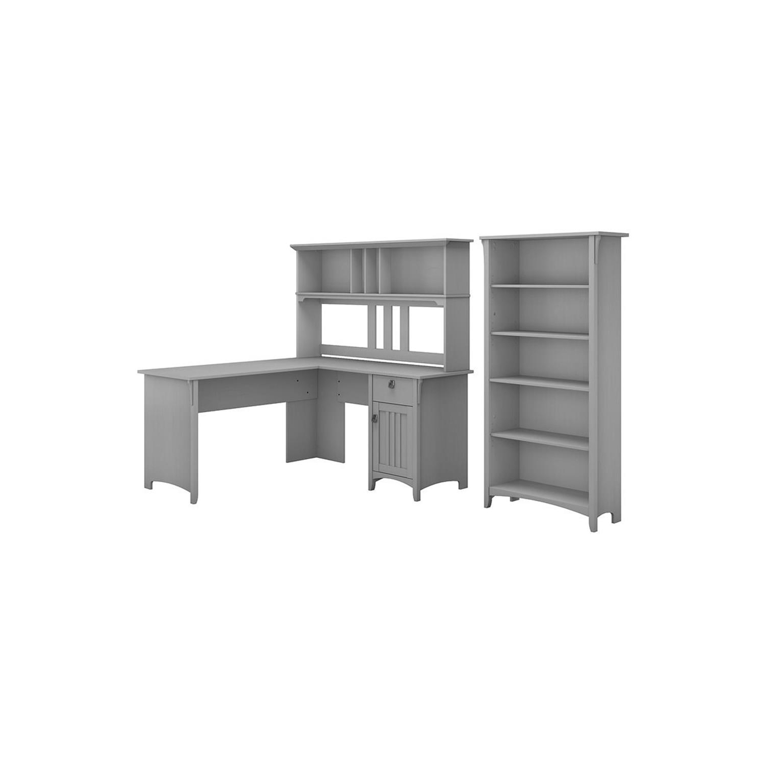 Bush Furniture Salinas 60W L Shaped Desk with Hutch and Bookcase in Cape Cod Gray