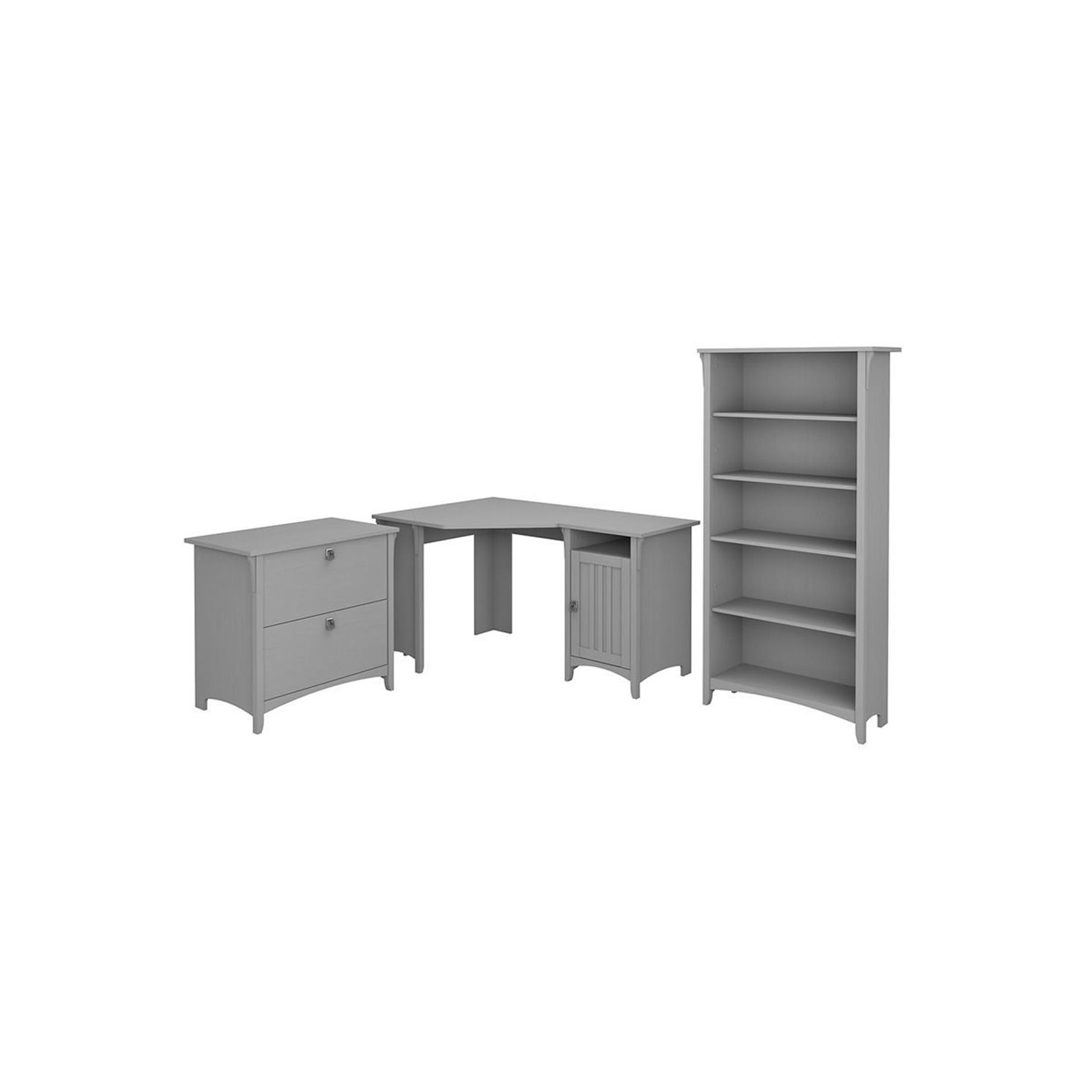 Bush Furniture Salinas 55W Corner Desk with File Cabinet & 5 Shelf Bookcase