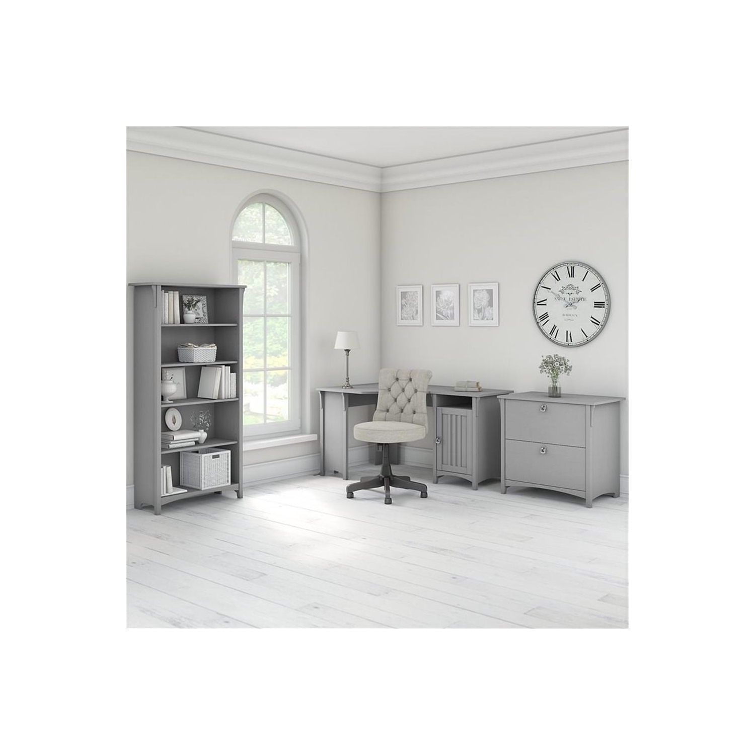 Bush Furniture Salinas 55W Corner Desk with File Cabinet & 5 Shelf Bookcase