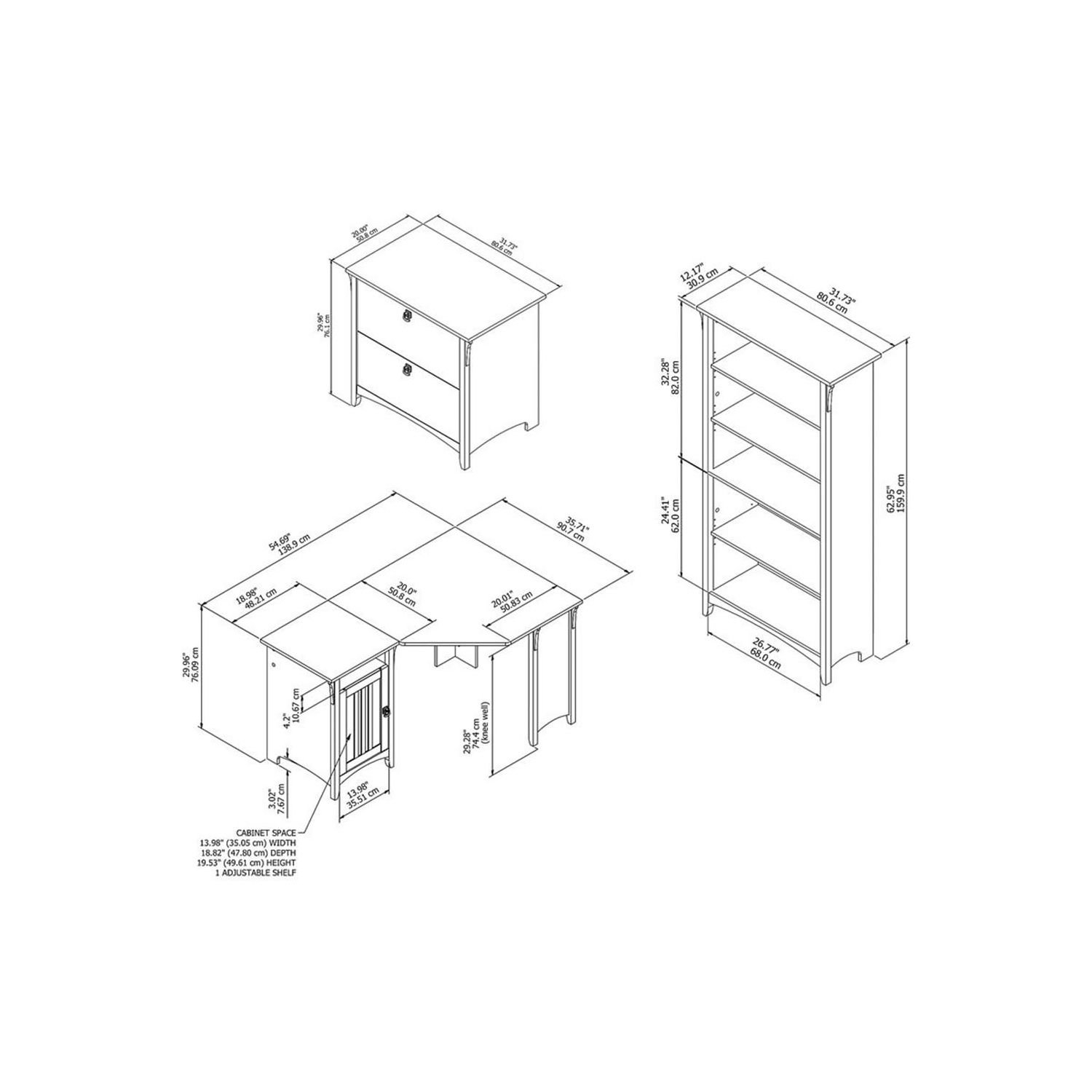 Bush Furniture Salinas 55W Corner Desk with File Cabinet & 5 Shelf Bookcase