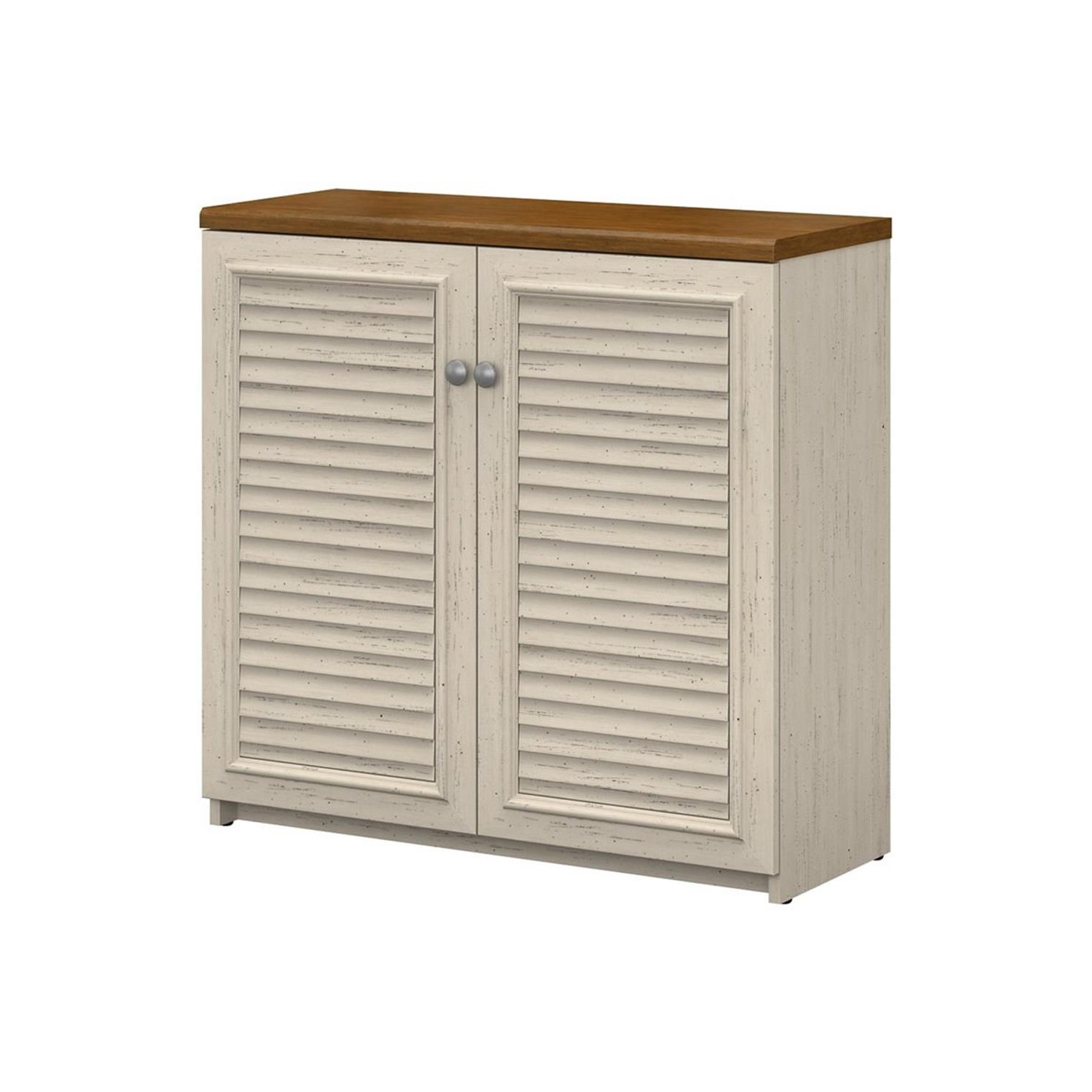 Fairview Small Storage Cabinet with Doors in Antique White - Engineered Wood