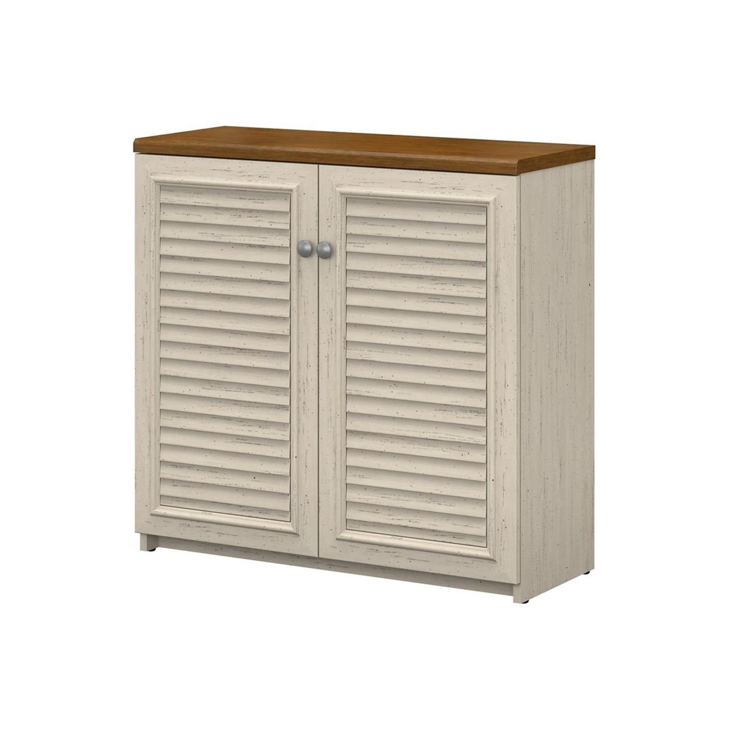 Fairview Small Storage Cabinet with Doors in Antique White - Engineered Wood