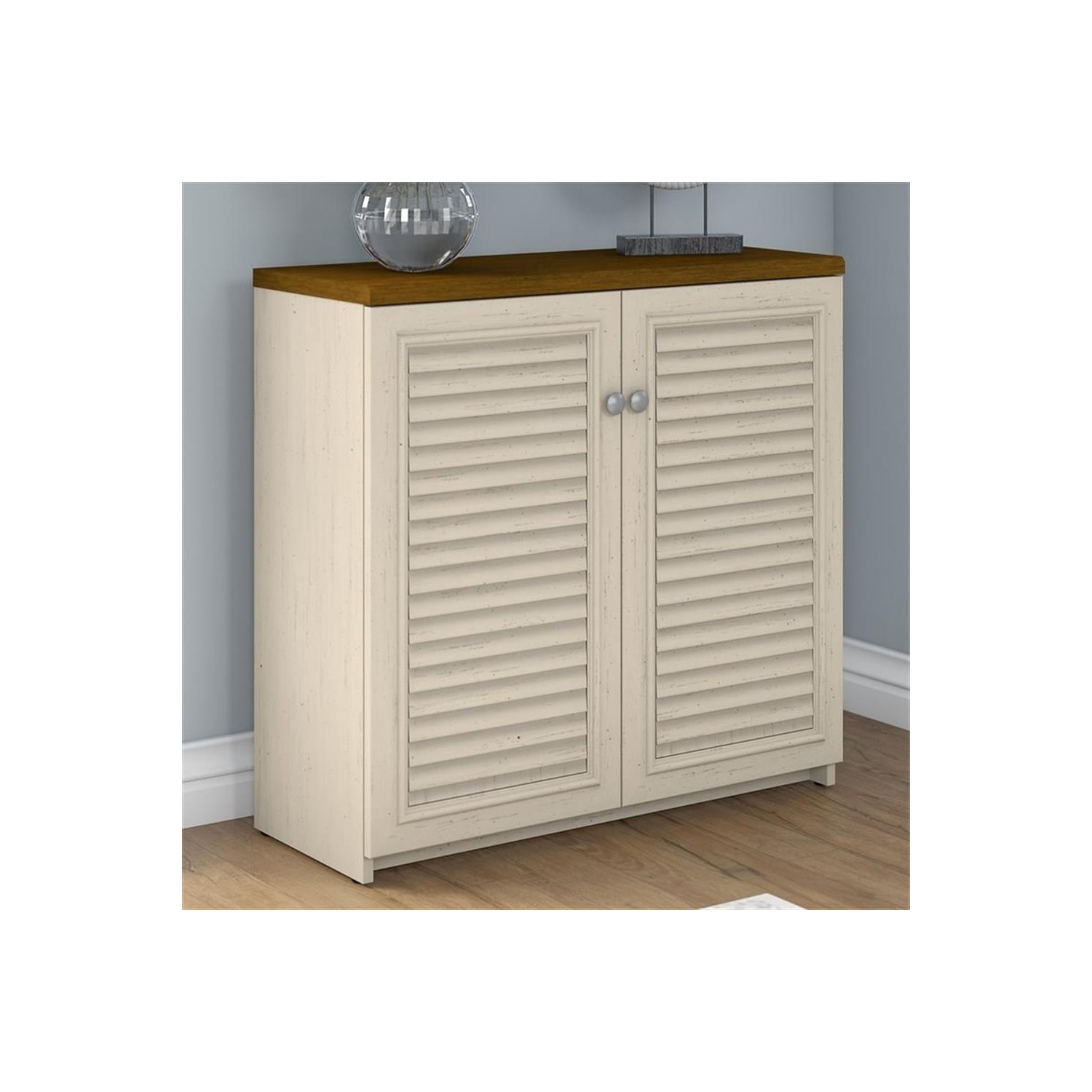 Fairview Small Storage Cabinet with Doors in Antique White - Engineered Wood