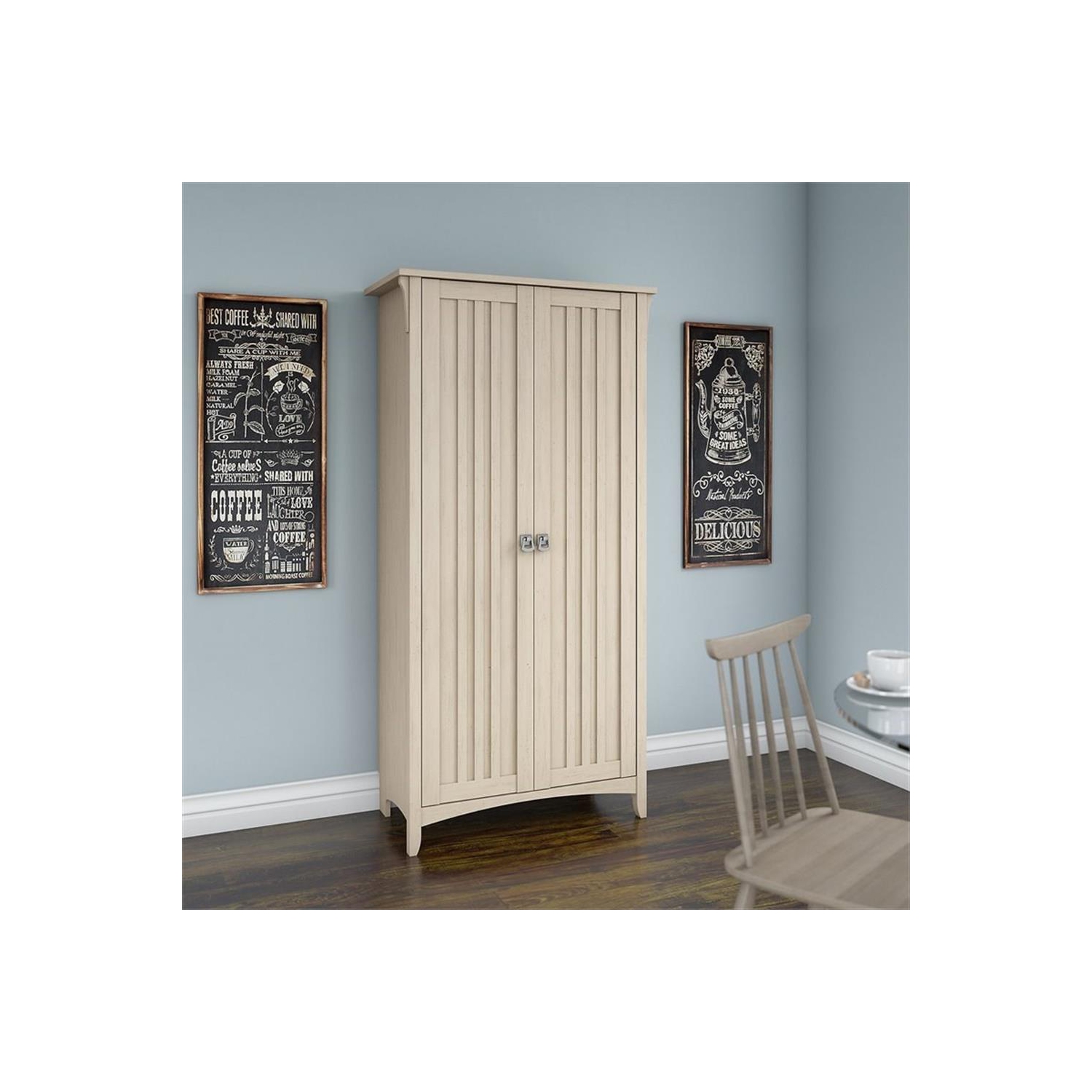 Bush Furniture – Armoire garde-manger Salinas avec portes, blanc antique