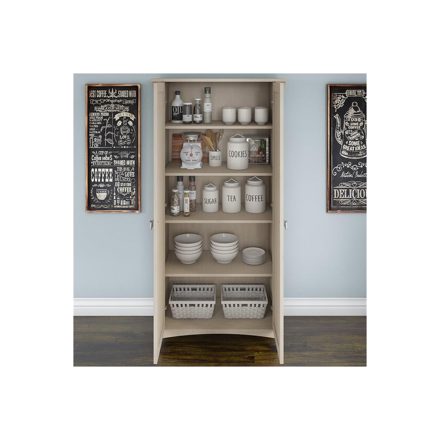 Bush Furniture – Armoire garde-manger Salinas avec portes, blanc antique