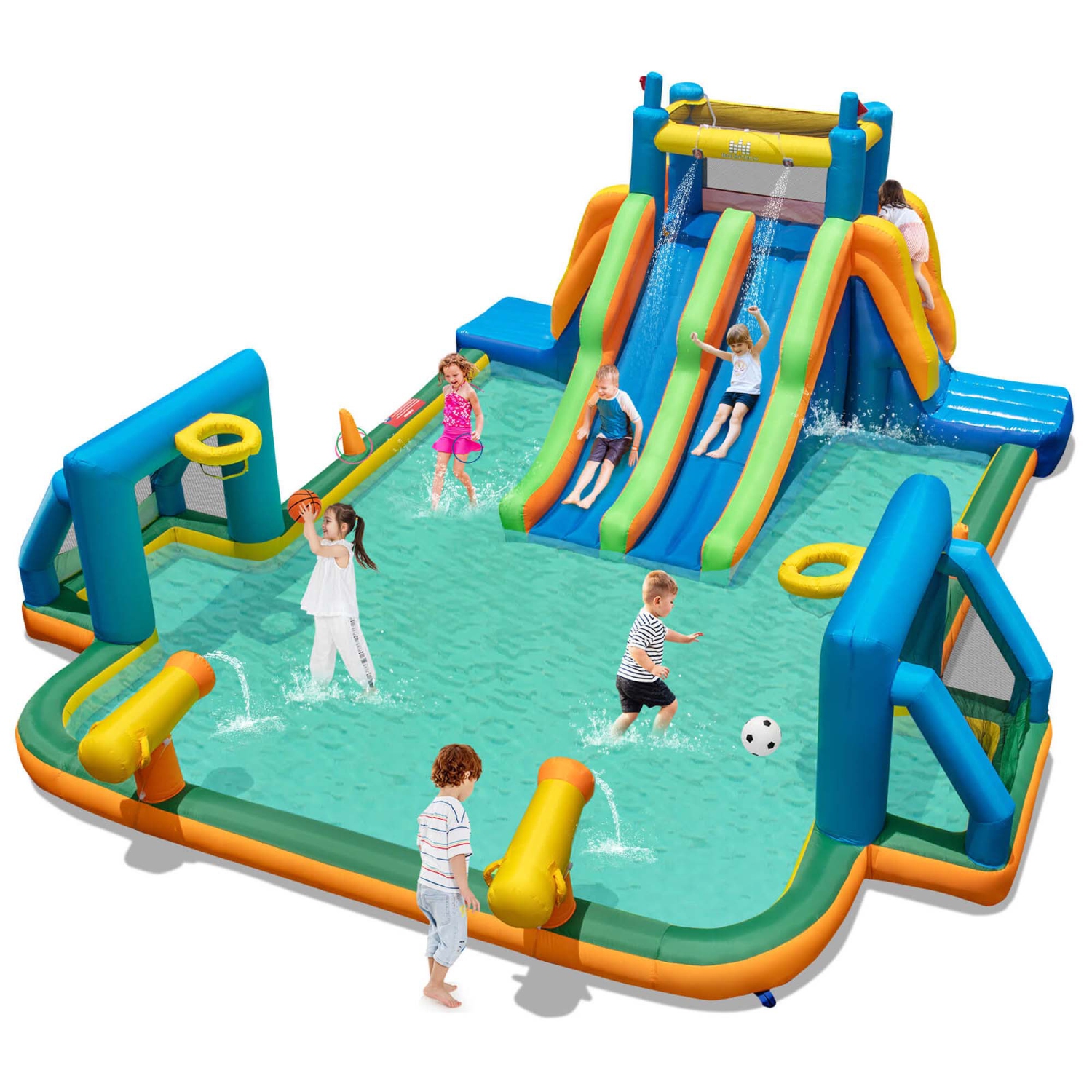 Costway Inflatable Water Slide with 2 Long Slides Pool Climbing Walls Blower Excluded