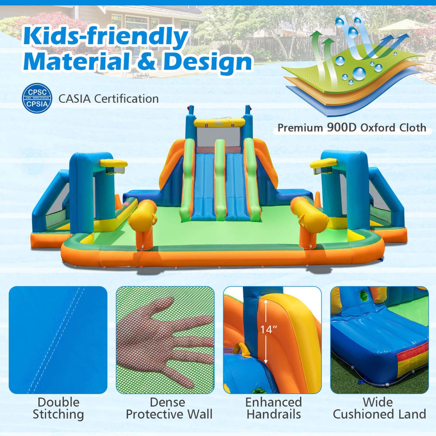 Costway Inflatable Water Slide with 2 Long Slides Pool Climbing Walls Blower Excluded