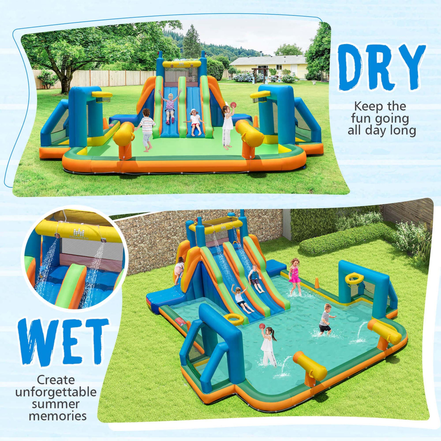 Costway Inflatable Water Slide with 2 Long Slides Pool Climbing Walls Blower Excluded