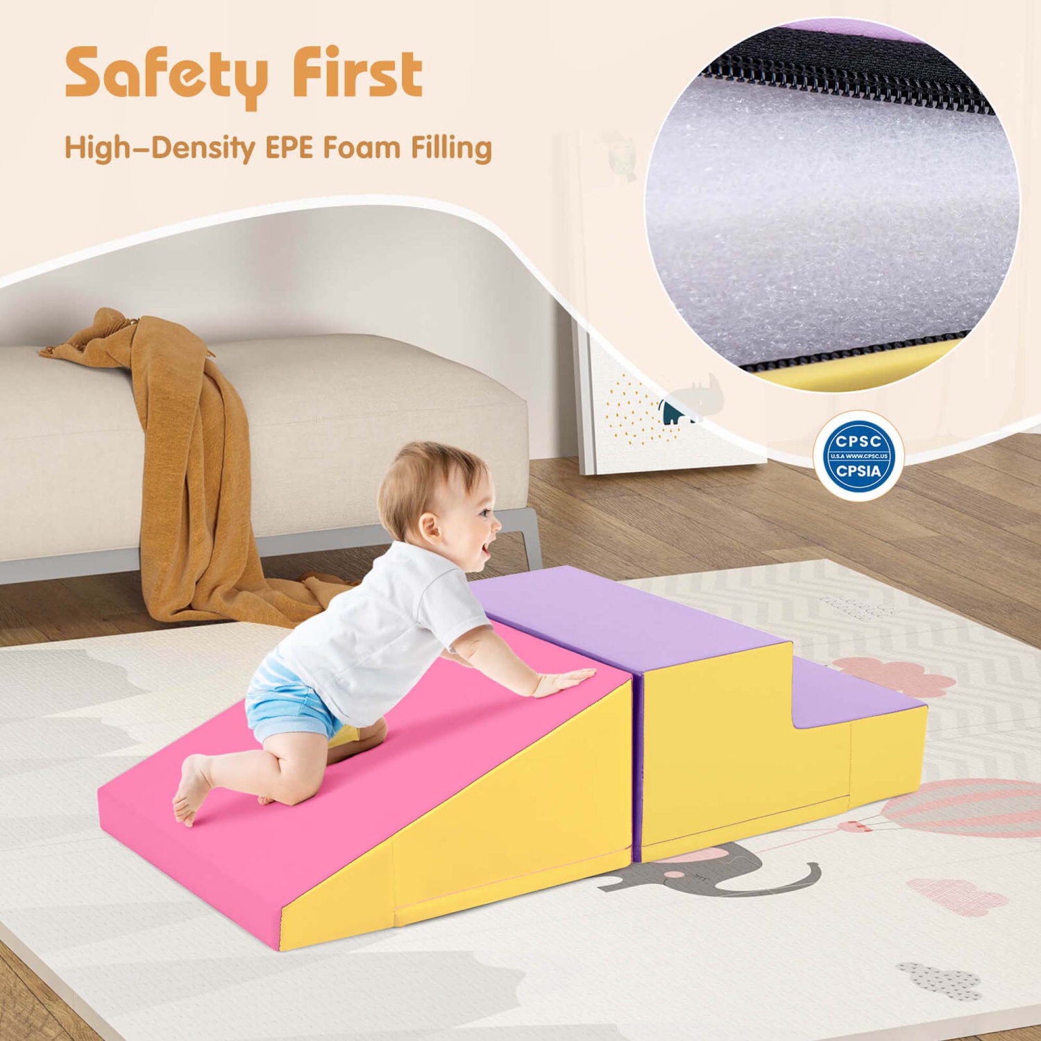 Costway Step and Slide Climber for Infants and Toddlers Baby Soft Foam Structure Blocks
