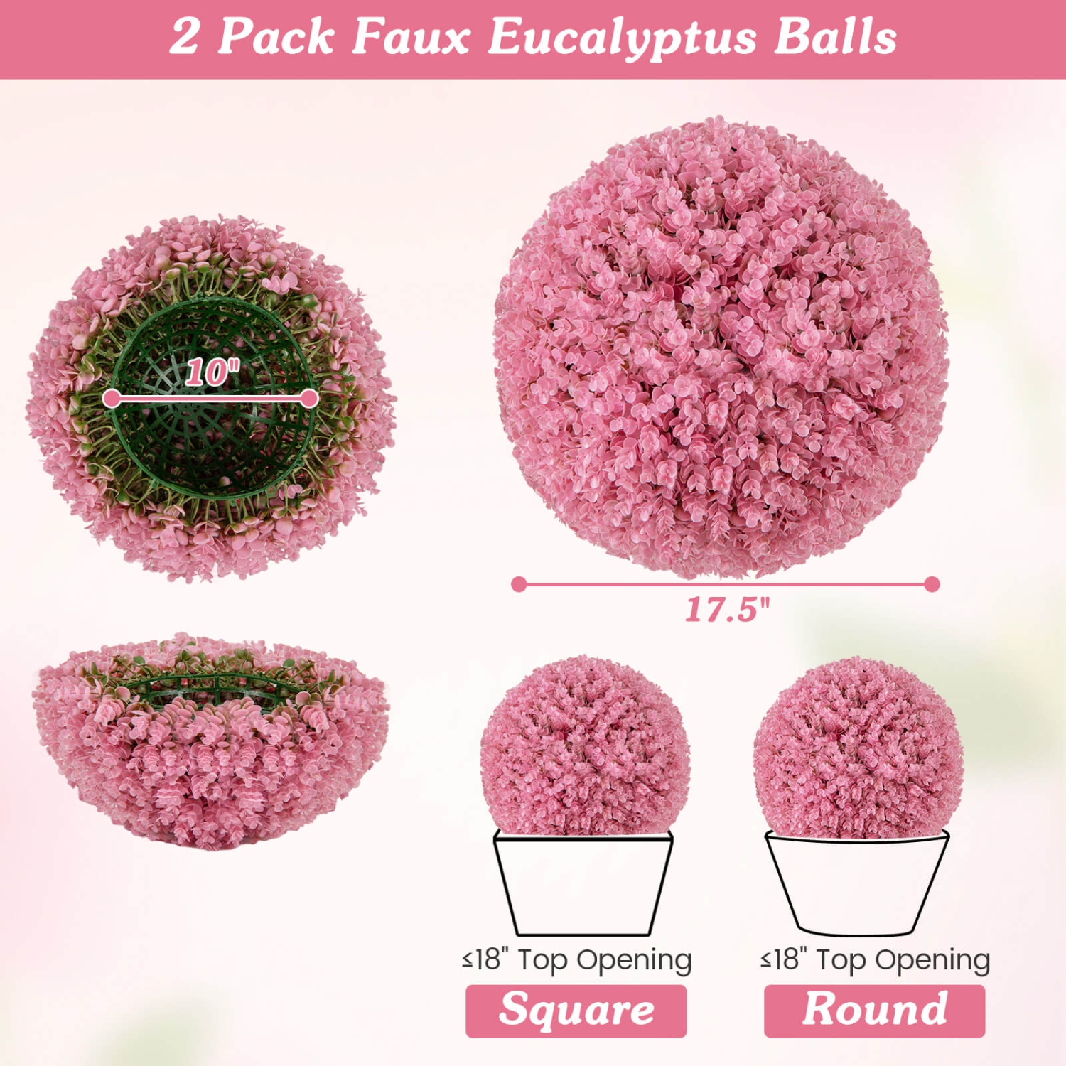 Costway 2 PCS Artificial Plant Topiary Ball 17.5" Faux Decorative Balls for Indoor Outdoor