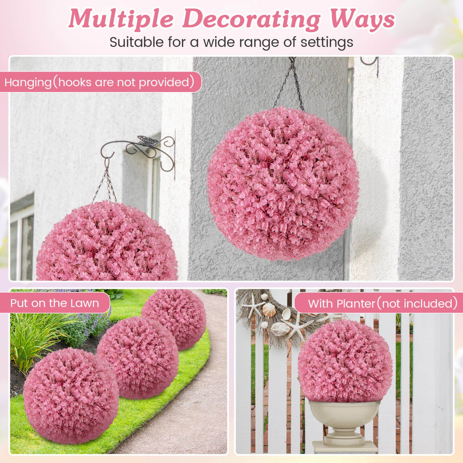 Costway 2 PCS Artificial Plant Topiary Ball 17.5" Faux Decorative Balls for Indoor Outdoor
