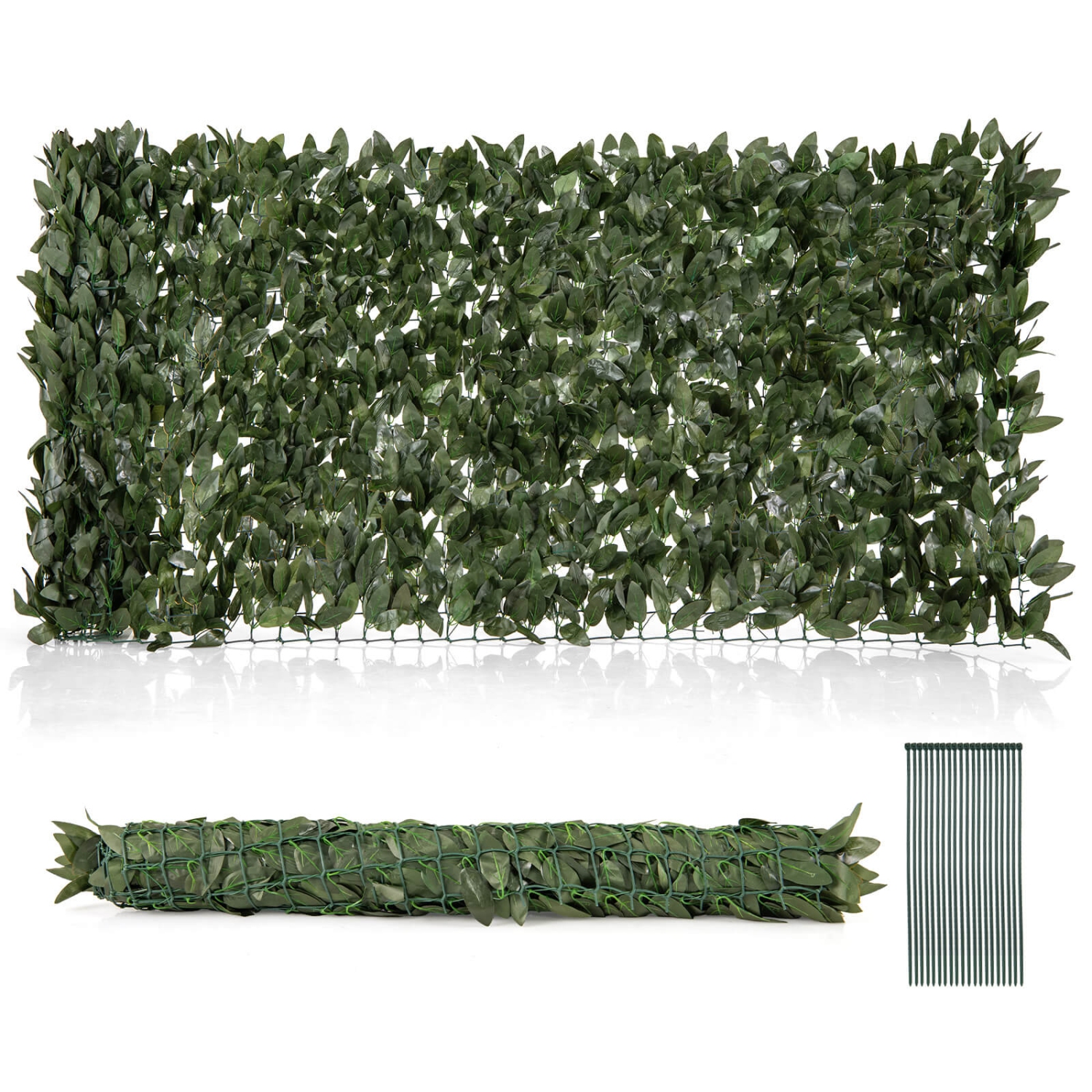 Costway 120" x 40" Artificial Lily Leaf Privacy Fence Sun-protective Greenery Backdrop