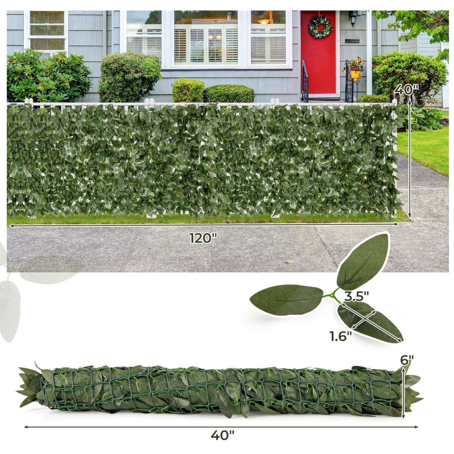 Costway 120" x 40" Artificial Lily Leaf Privacy Fence Sun-protective Greenery Backdrop