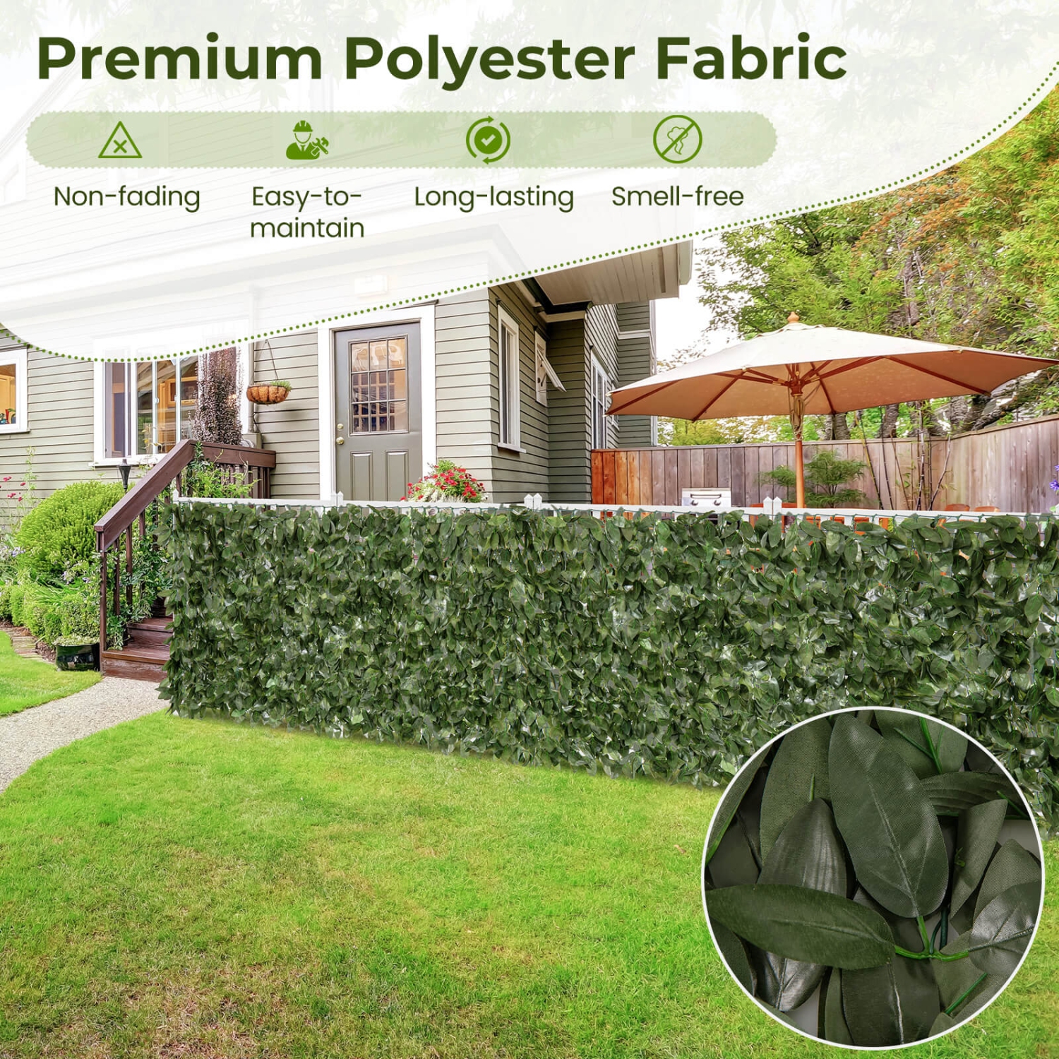 Costway 120" x 40" Artificial Lily Leaf Privacy Fence Sun-protective Greenery Backdrop