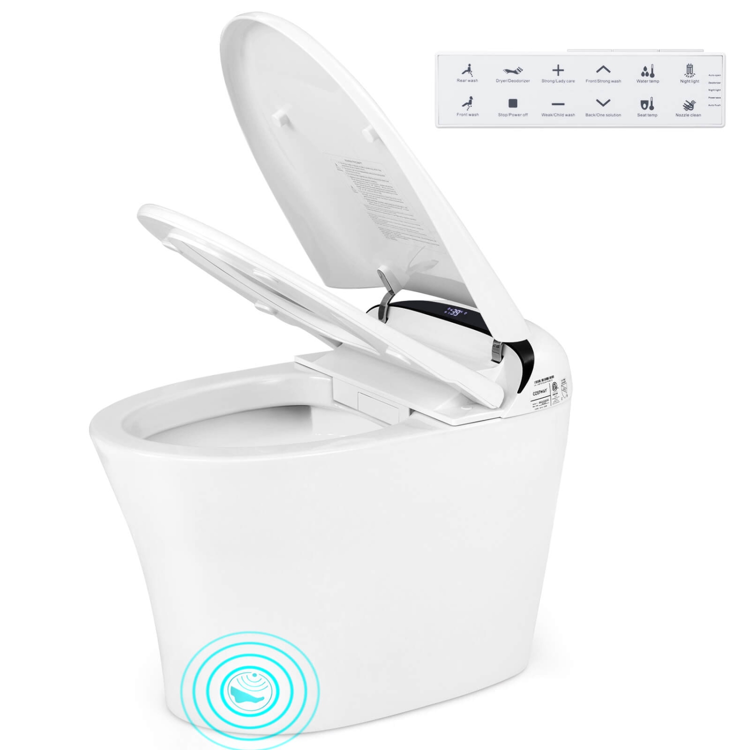 Costway Smart Toilet with LED Display Adjustable Heated Seat Dryer Auto Open/Close Lid