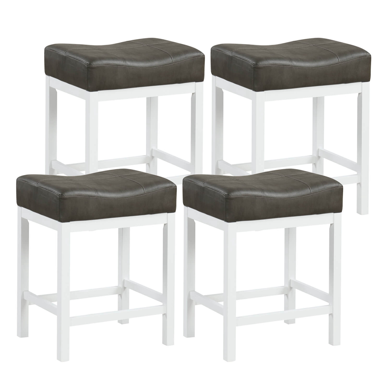 Costway 24.5" Bar Stool Set of 4 with Solid Rubber Wood Frame Humanized Footrest Kitchen
