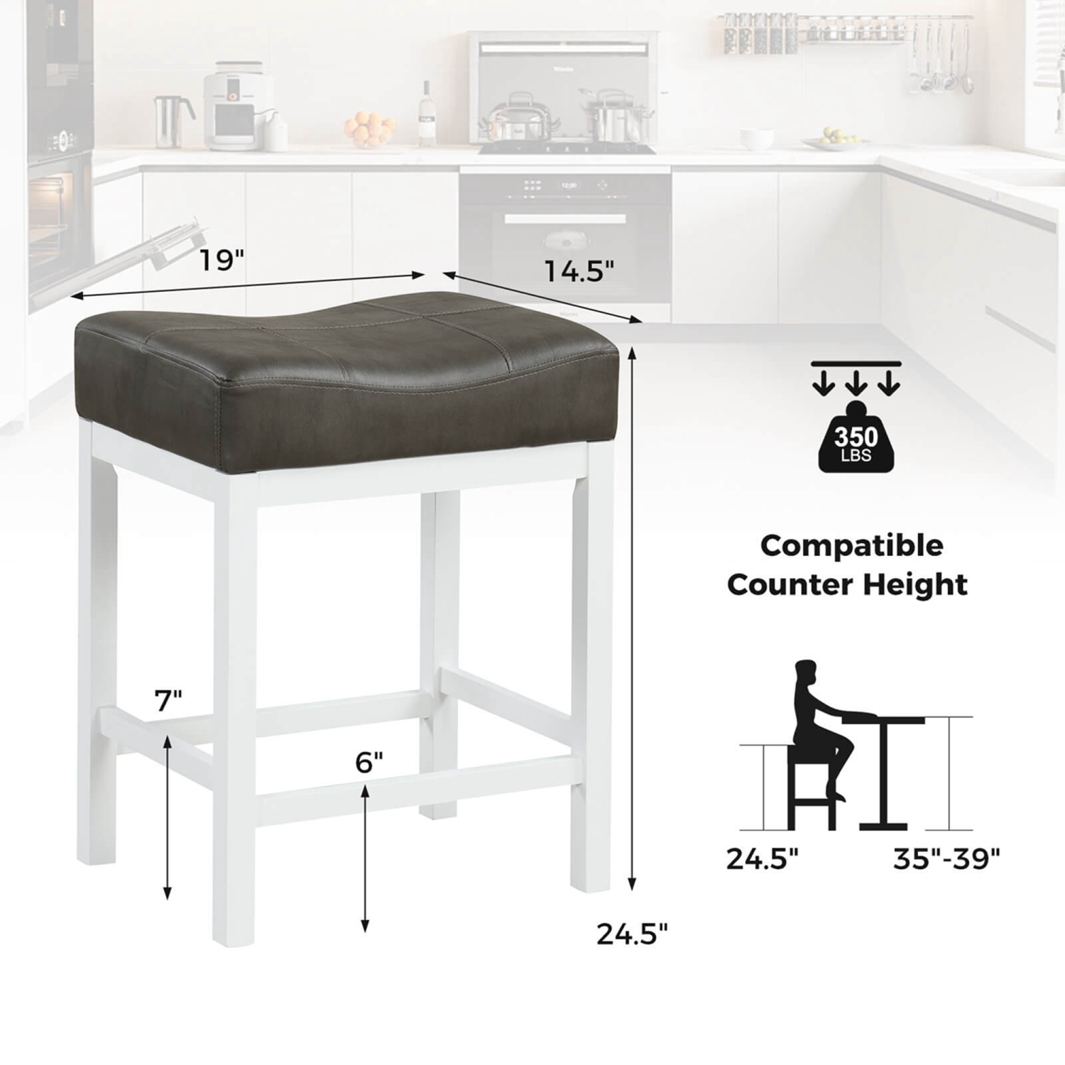 Costway 24.5" Bar Stool Set of 4 with Solid Rubber Wood Frame Humanized Footrest Kitchen