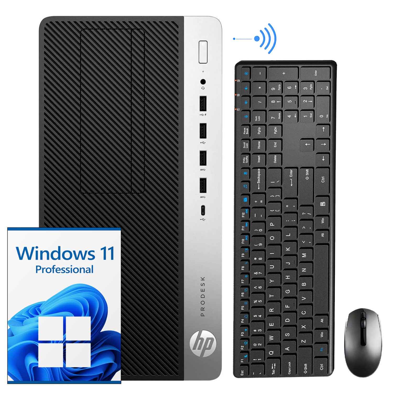 Refurbished (Good) - HP Personal Computers ProDesk 600 G5 Tower - Windows 11 Pro Desktop PC (Intel Processor Core i5/ 32GB RAM Memory/ 1TB NVMe SSD/ Built in WiFi) - Silver/Black