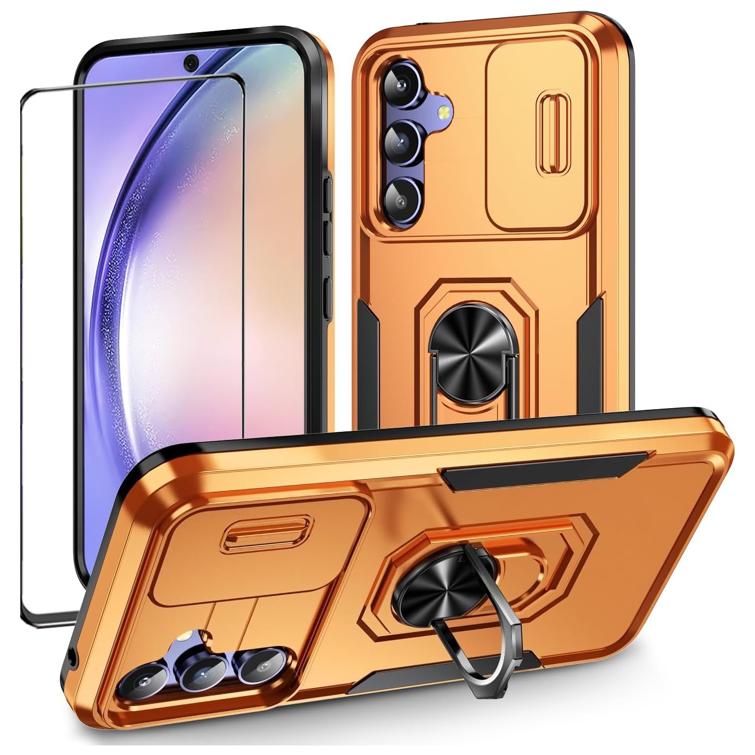 for Samsung Galaxy A54 5G Case with Slide Camera Protective Cover and Screen Protector,Ring Kickstand Heavy Duty