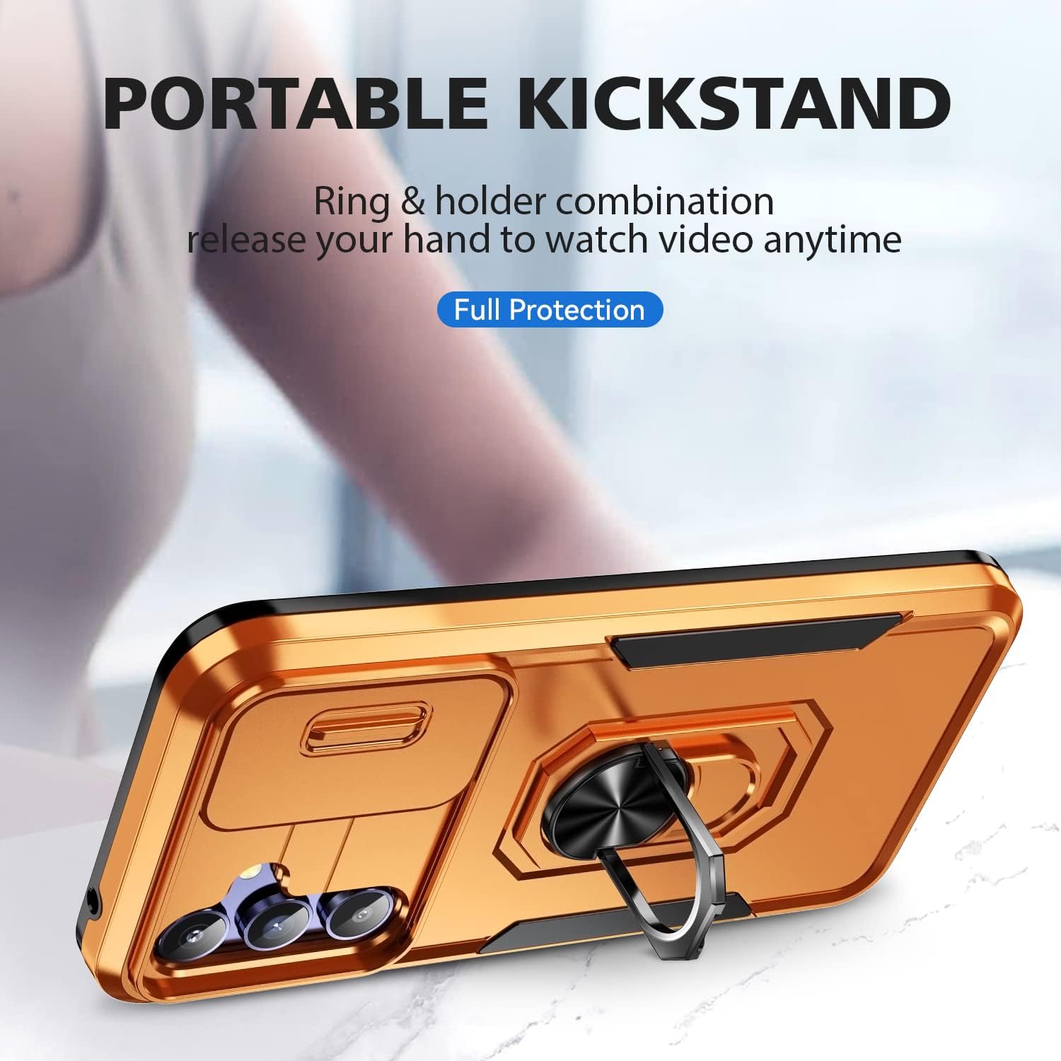 for Samsung Galaxy A54 5G Case with Slide Camera Protective Cover and Screen Protector,Ring Kickstand Heavy Duty
