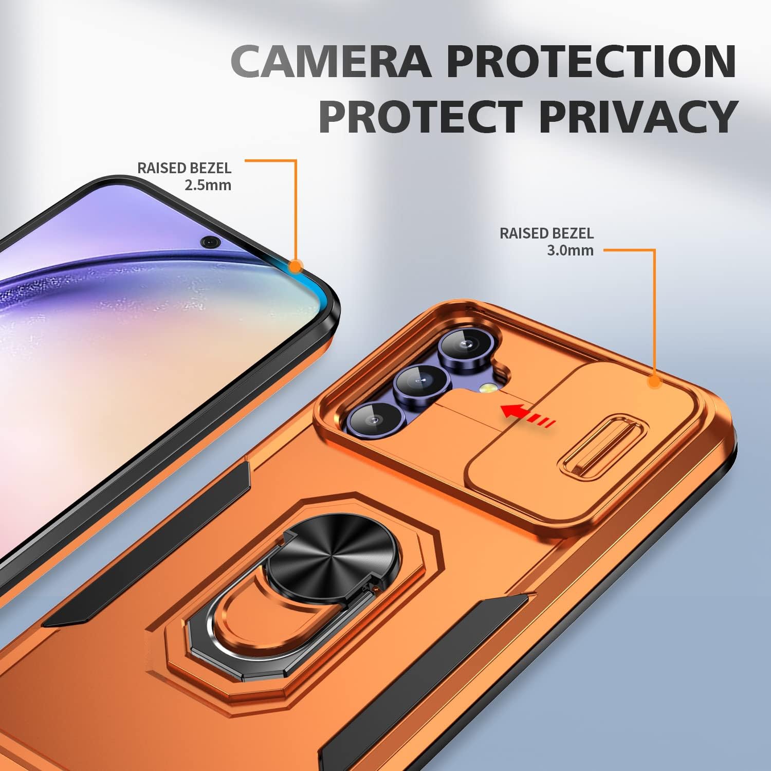 for Samsung Galaxy A54 5G Case with Slide Camera Protective Cover and Screen Protector,Ring Kickstand Heavy Duty