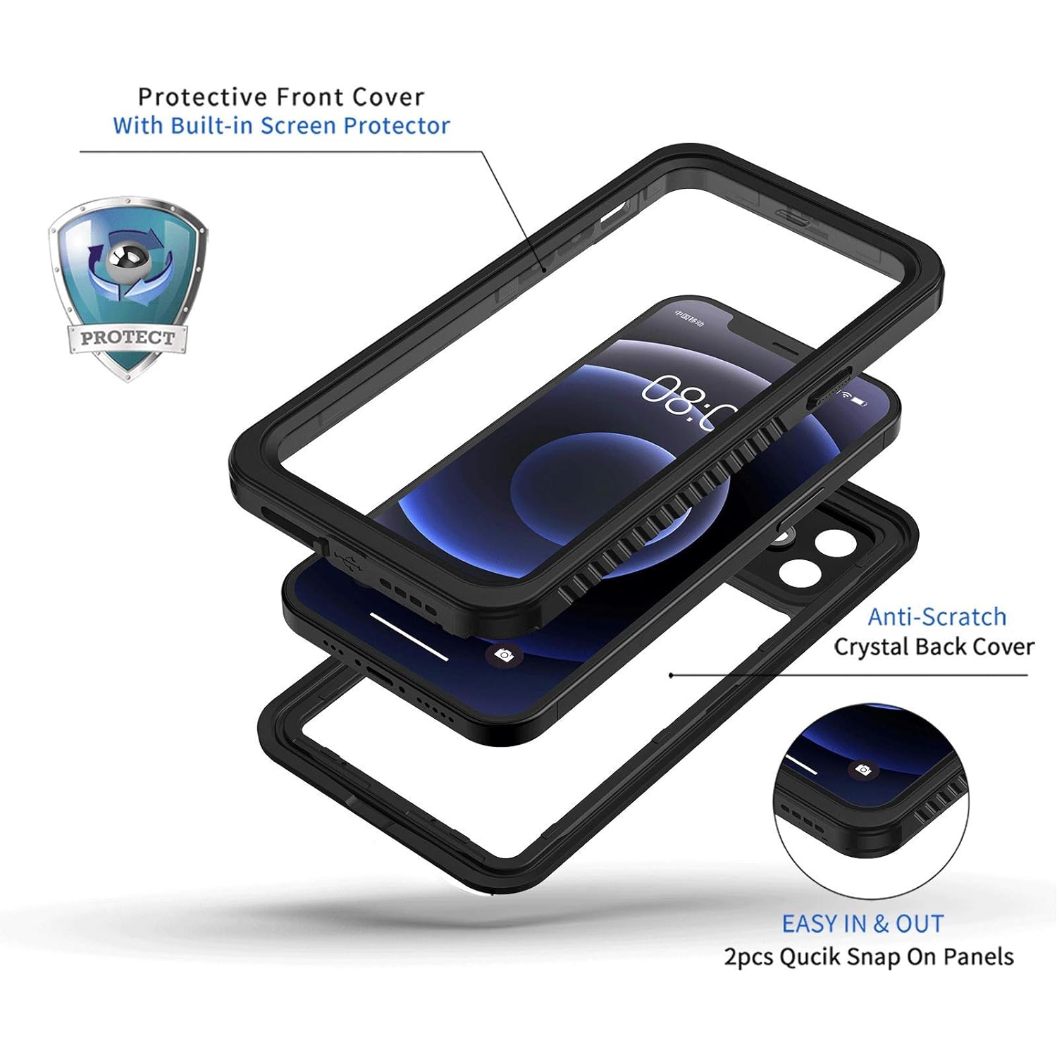 Compatible with iPhone 12 Mini Case, IP68 Waterproof Dustproof Shockproof Case with Built-in Screen Protector,