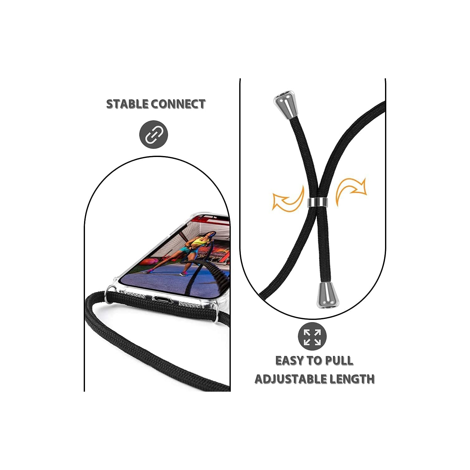 Étui à bandoulière pour iPhone XS, étui pour iPhone X, étui protecteur mince et transparent en TPUR