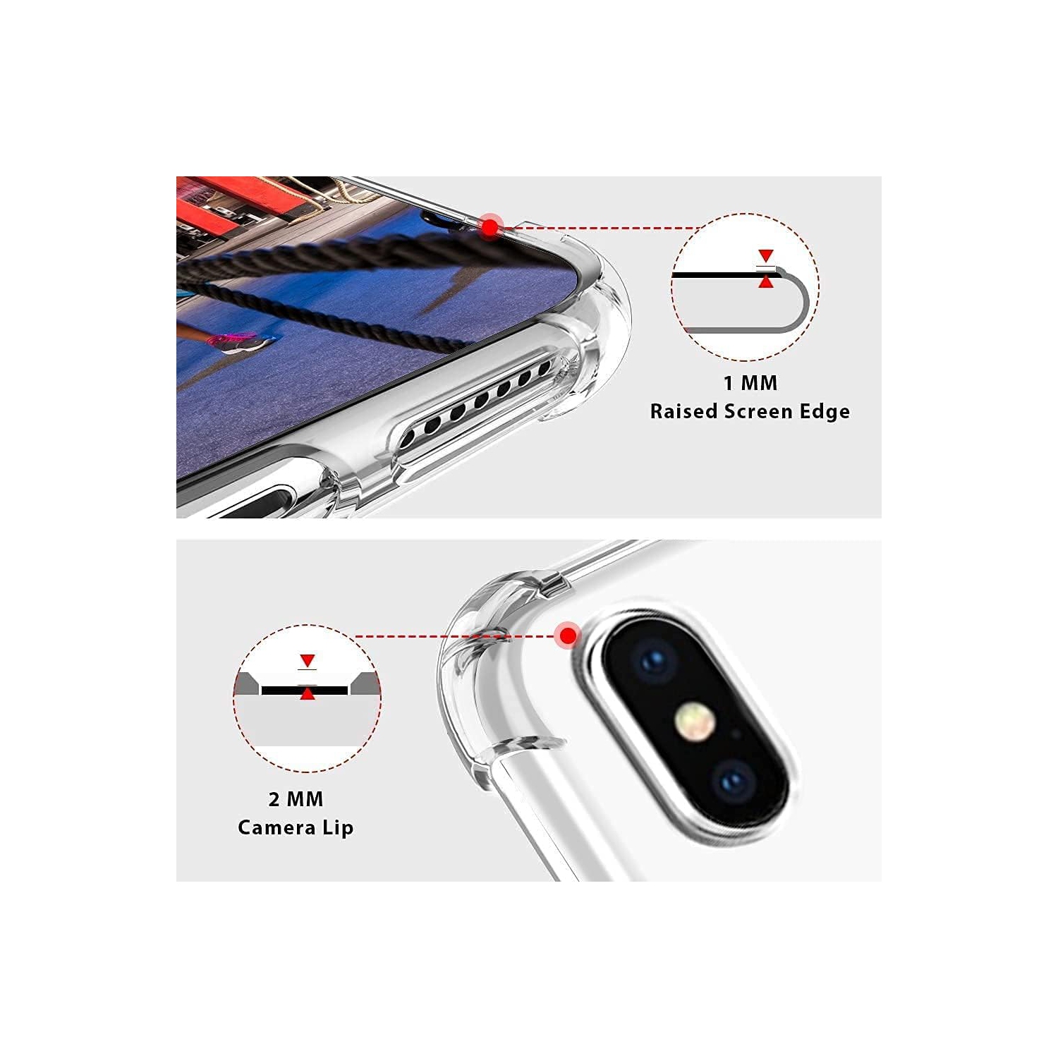 Étui à bandoulière pour iPhone XS, étui pour iPhone X, étui protecteur mince et transparent en TPUR