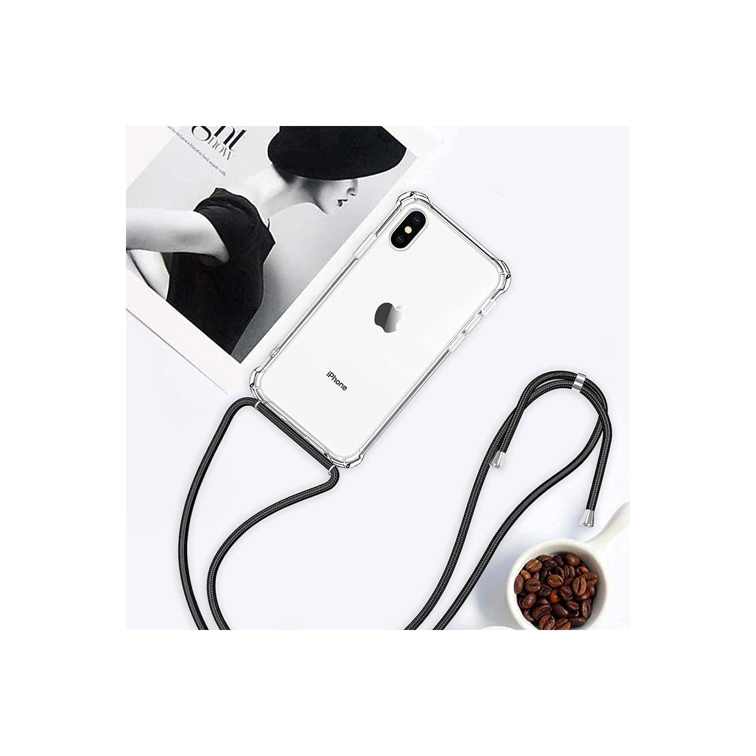 Étui à bandoulière pour iPhone XS, étui pour iPhone X, étui protecteur mince et transparent en TPUR