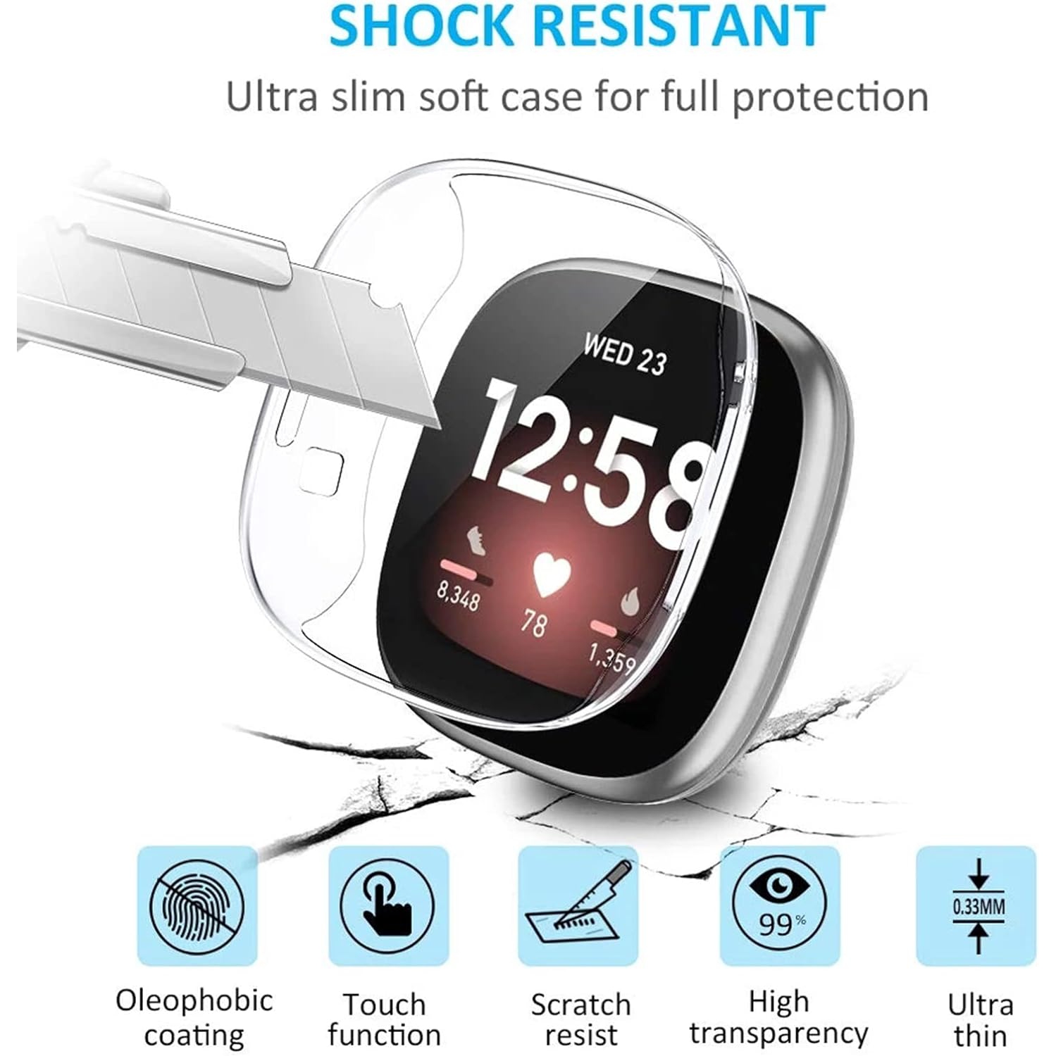 Compatible avec les étuis pour Sense 2/Versa 4 de Fitbit avec protecteur d'écran, lot de 3 étuis souples en TPUR à couverture complète