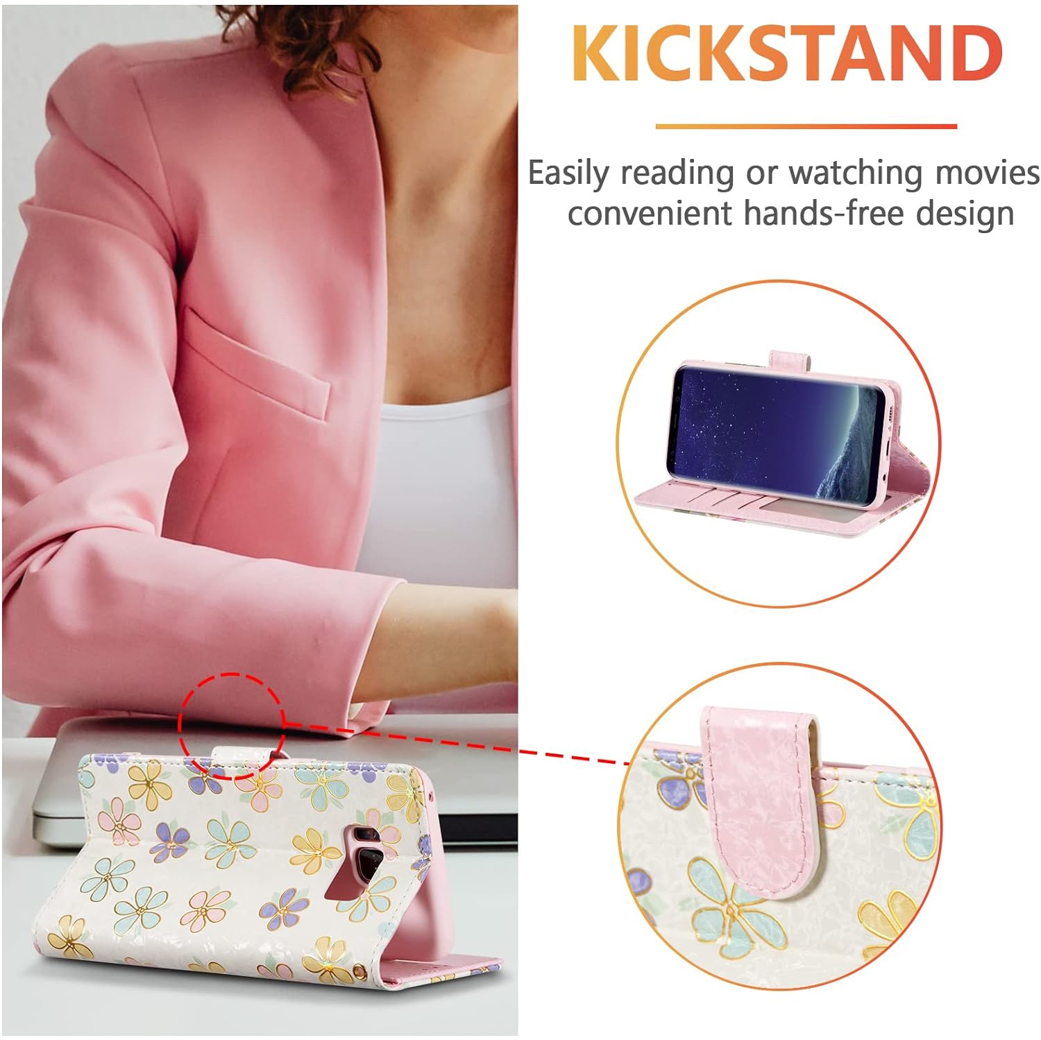 Wallet Case for Samsung Galaxy S8, PU Leather Phone Case Kickstand RFID Blocking Flip Case with Card Slots Wrist