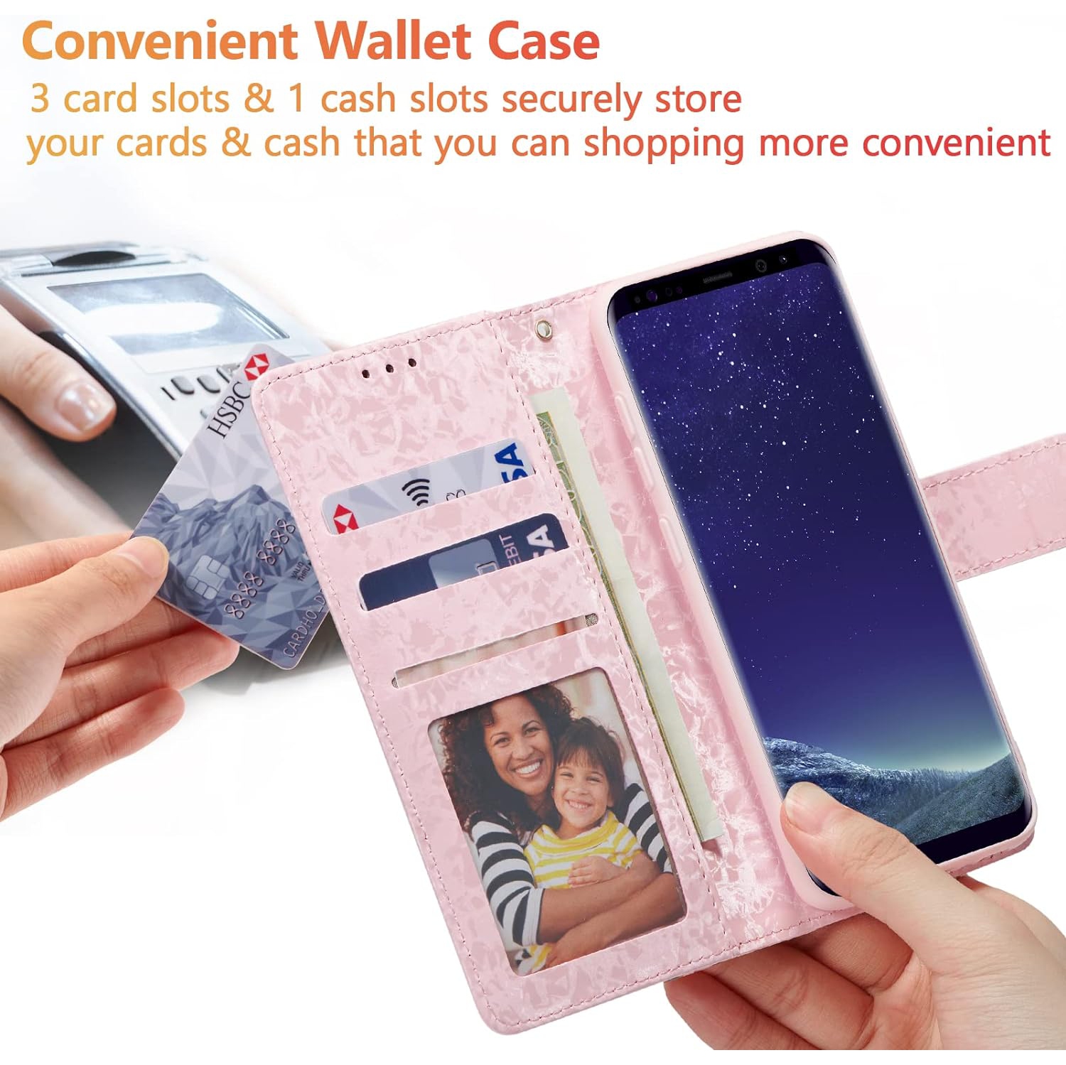 Wallet Case for Samsung Galaxy S8, PU Leather Phone Case Kickstand RFID Blocking Flip Case with Card Slots Wrist