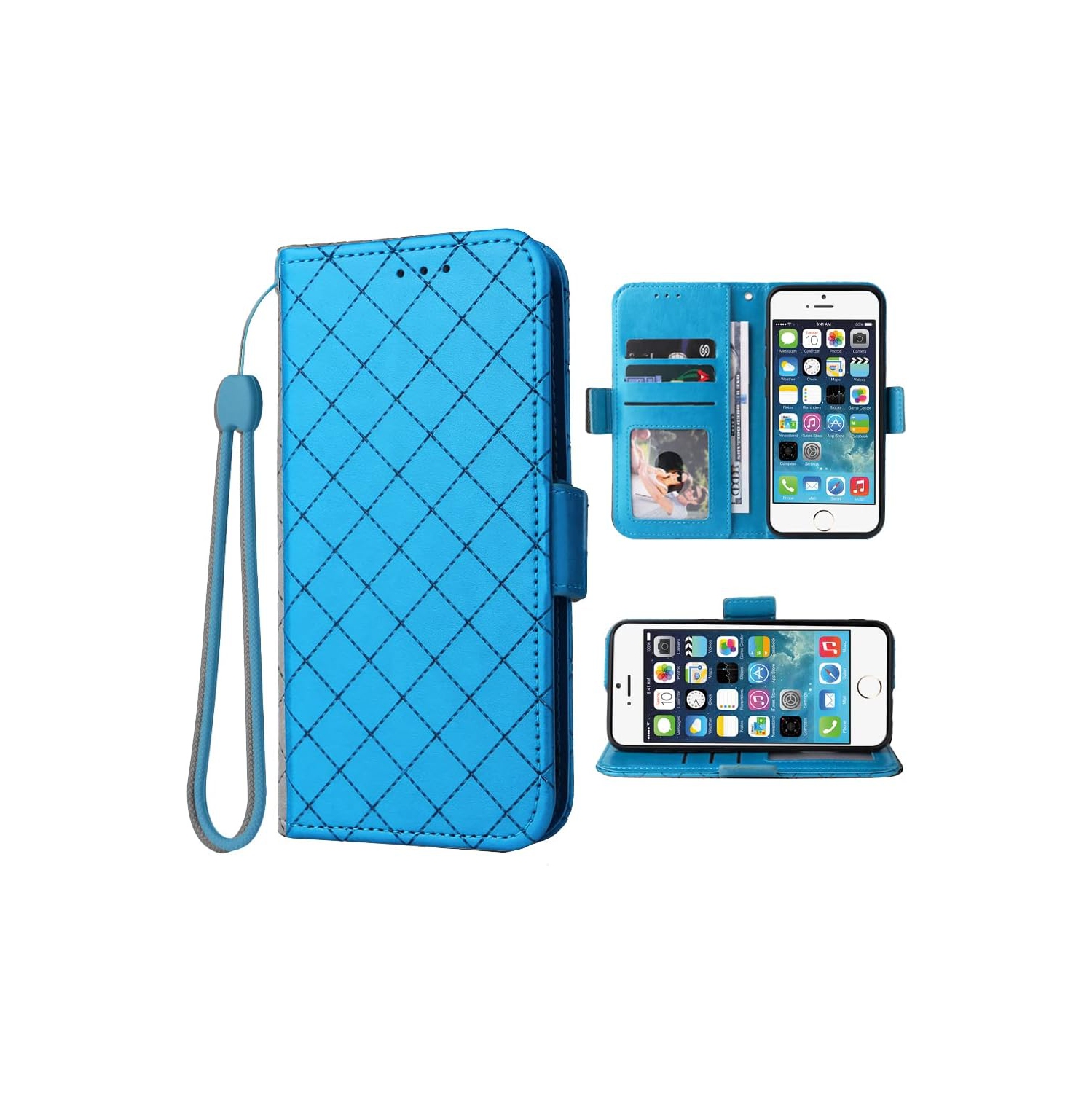 Compatible with iPhone 5S 5 SE 2016 5SE Wallet Case and Wrist Strap Lanyard and Leather Flip Card Holder Stand Cell