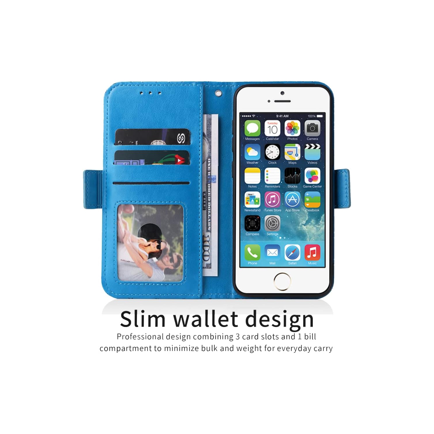 Compatible with iPhone 5S 5 SE 2016 5SE Wallet Case and Wrist Strap Lanyard and Leather Flip Card Holder Stand Cell