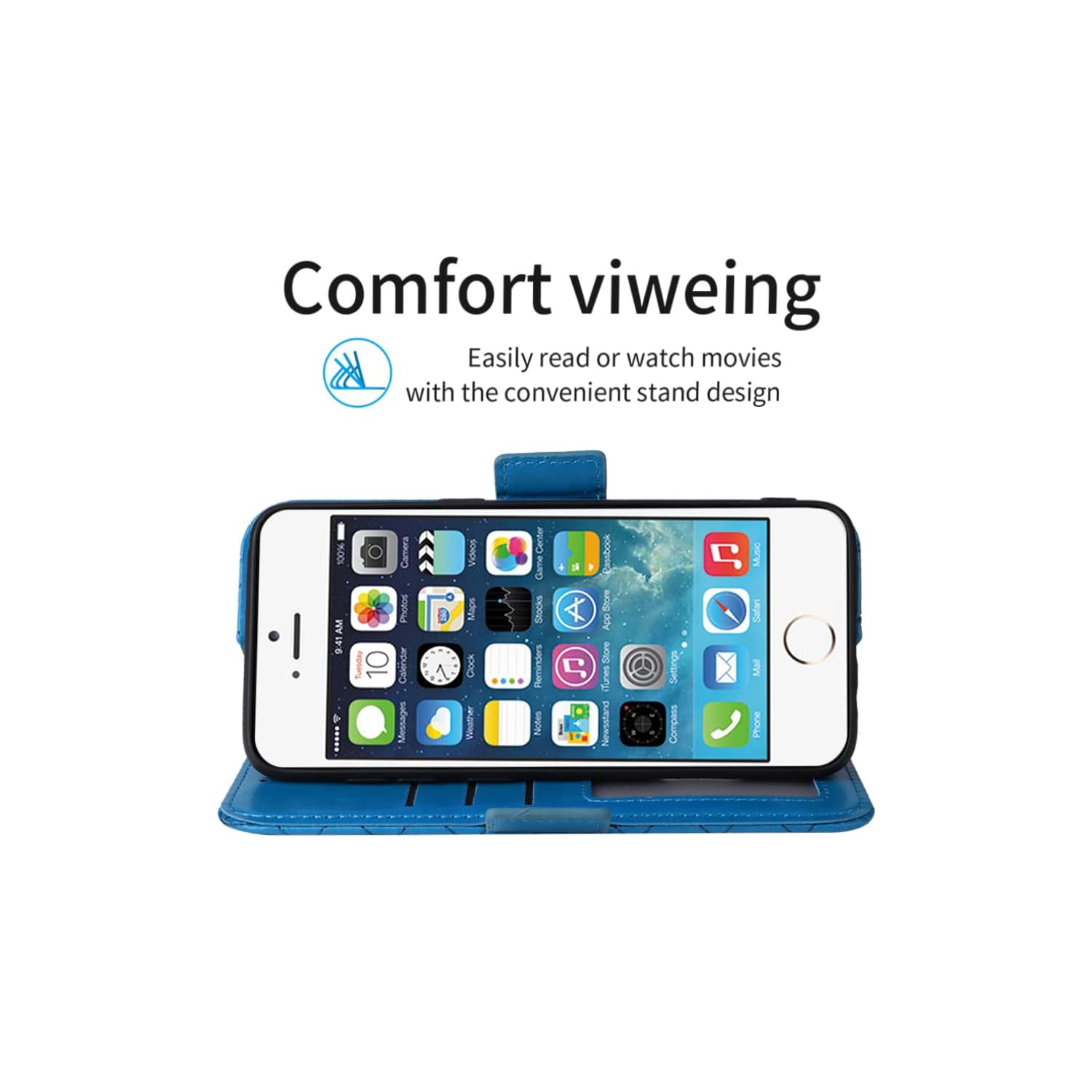 Compatible with iPhone 5S 5 SE 2016 5SE Wallet Case and Wrist Strap Lanyard and Leather Flip Card Holder Stand Cell