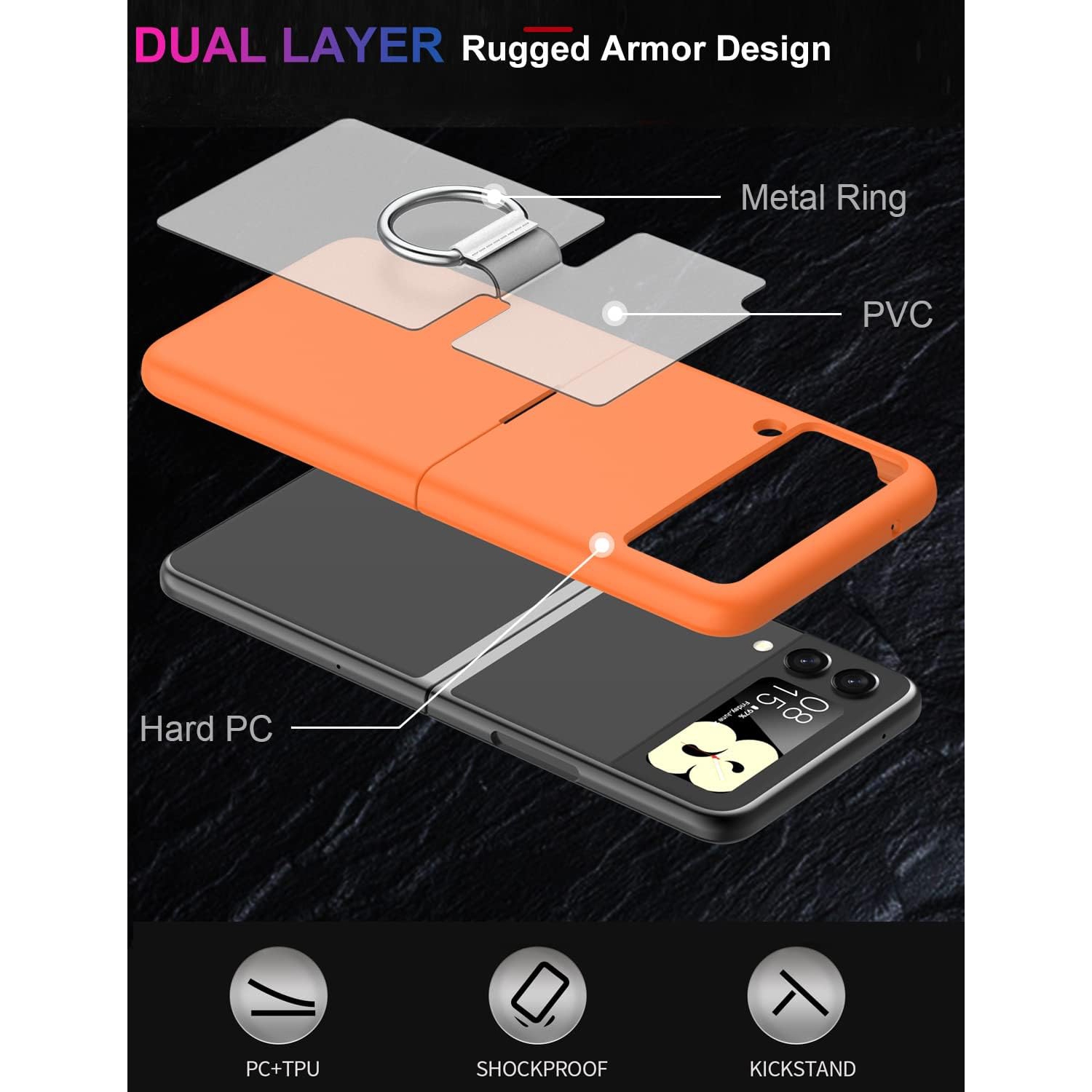 Galaxy Z Flip 3 Case,Samsung Z Flip 3 Drop-Proof Anti-Slip Cover Heavy Duty Shockproof Full-Body Rugged