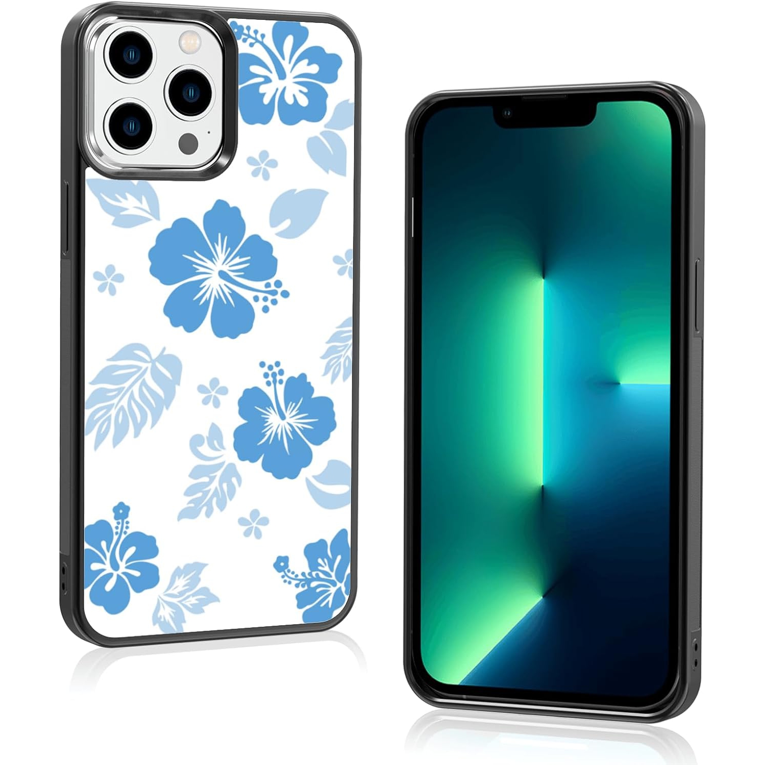 for iPhone 13 Pro Max Case Cute Kawaii Blue Hibiscus Hawaiian Flower Floral Aesthetic Phone Case for Girls