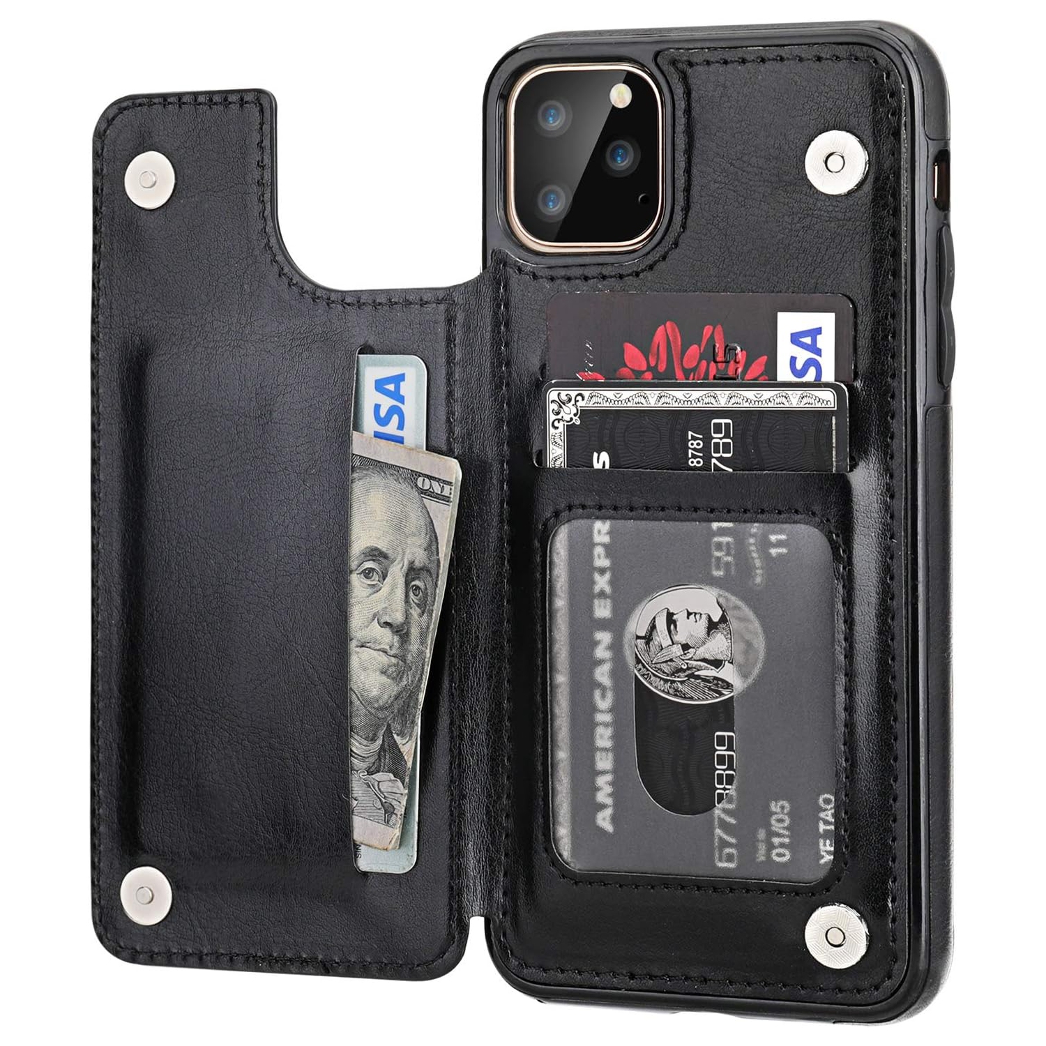 iPhone 11 Pro Max Wallet Case with Card Holder, PU Leather Kickstand Card Slots Case,Double Magnetic Clasp