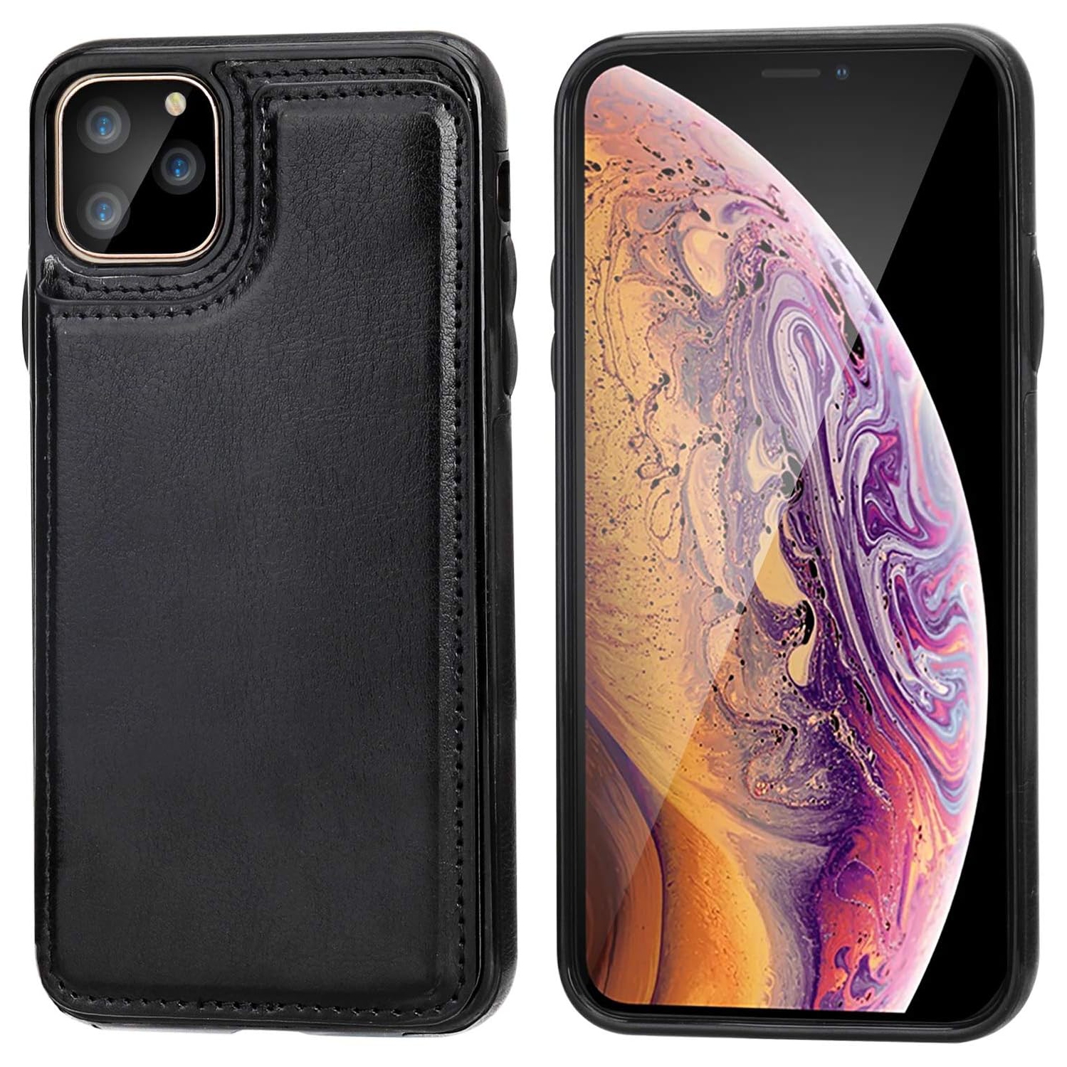iPhone 11 Pro Max Wallet Case with Card Holder, PU Leather Kickstand Card Slots Case,Double Magnetic Clasp