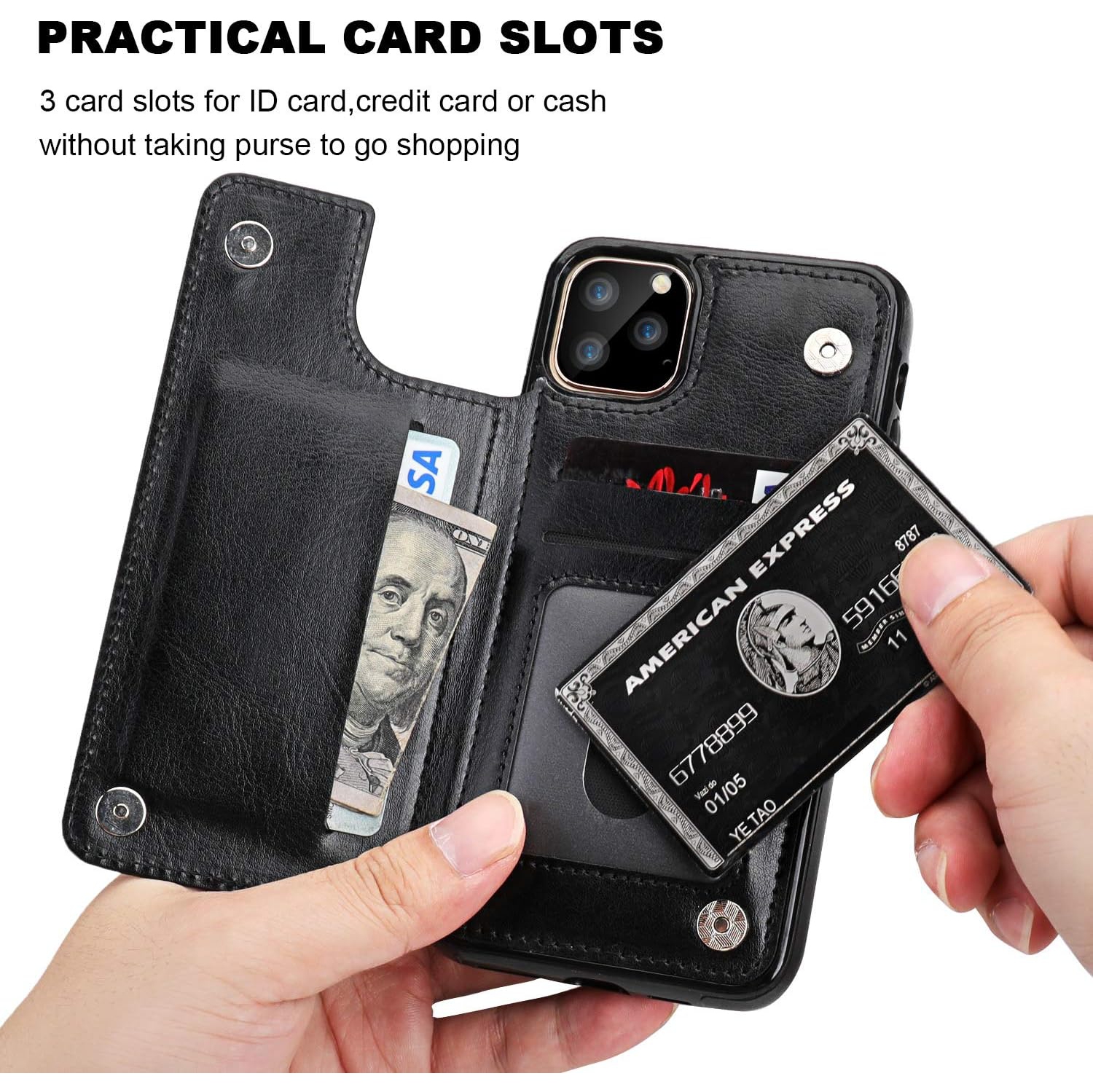 iPhone 11 Pro Max Wallet Case with Card Holder, PU Leather Kickstand Card Slots Case,Double Magnetic Clasp