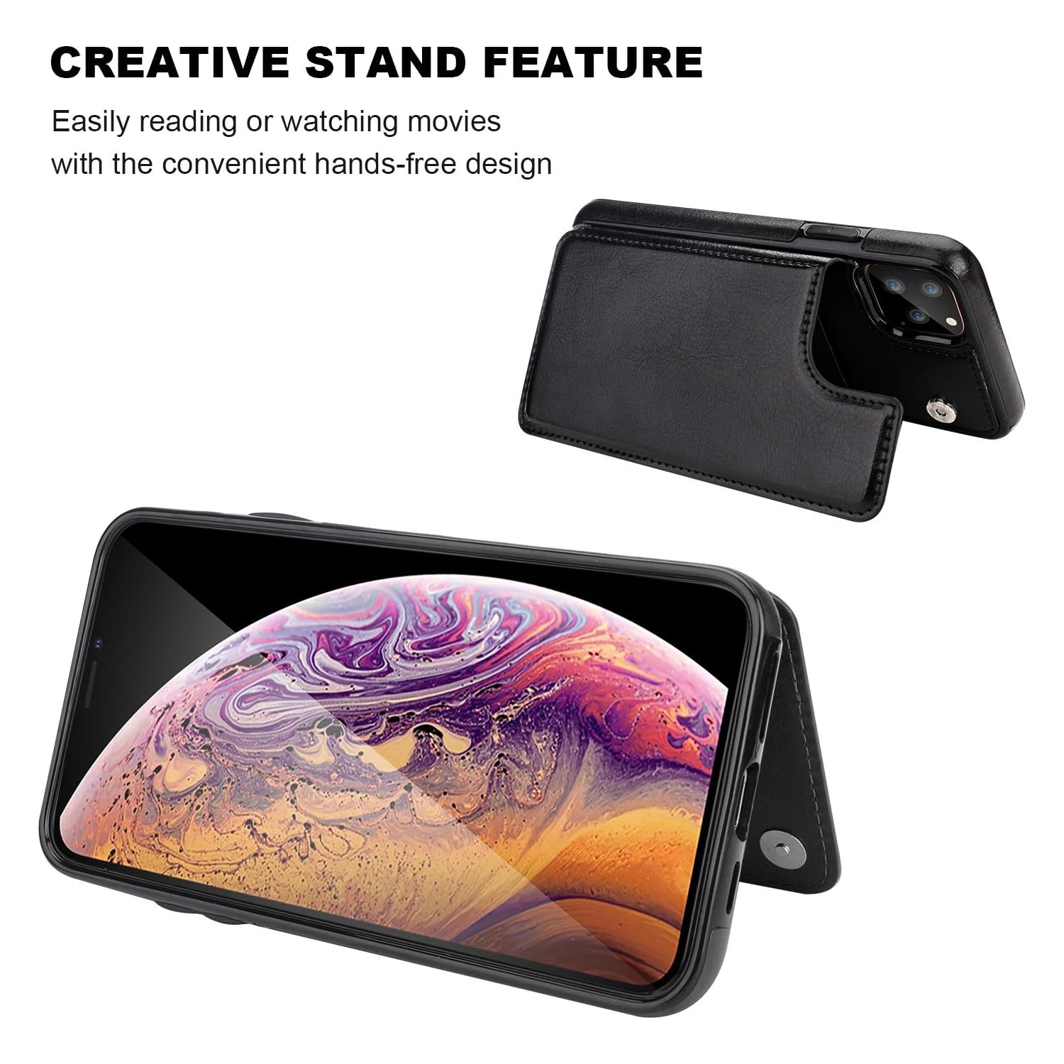 iPhone 11 Pro Max Wallet Case with Card Holder, PU Leather Kickstand Card Slots Case,Double Magnetic Clasp