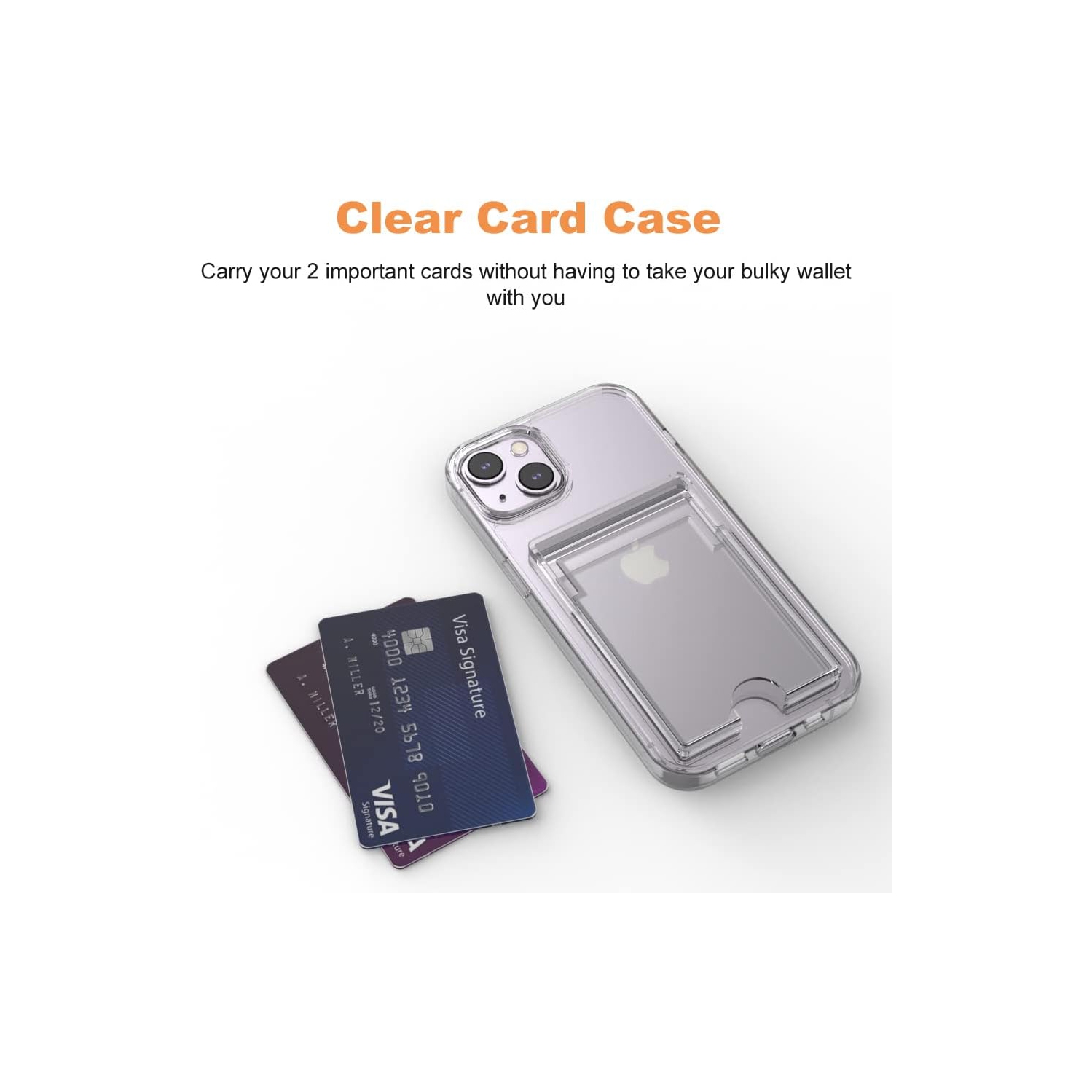 for iPhone 14 Plus Clear Card Case, Anti-Yellowing Slim Fit Thin TPU Bumper + PC Back Wallet Case with 2 Cards
