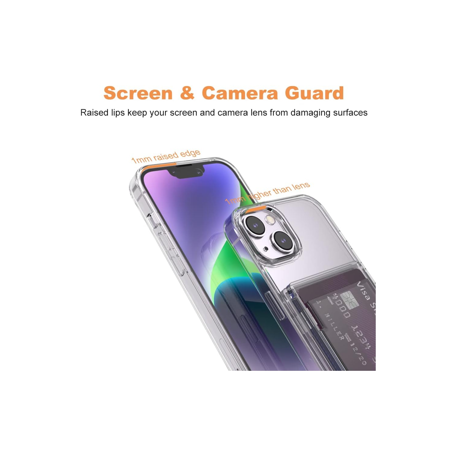 for iPhone 14 Plus Clear Card Case, Anti-Yellowing Slim Fit Thin TPU Bumper + PC Back Wallet Case with 2 Cards