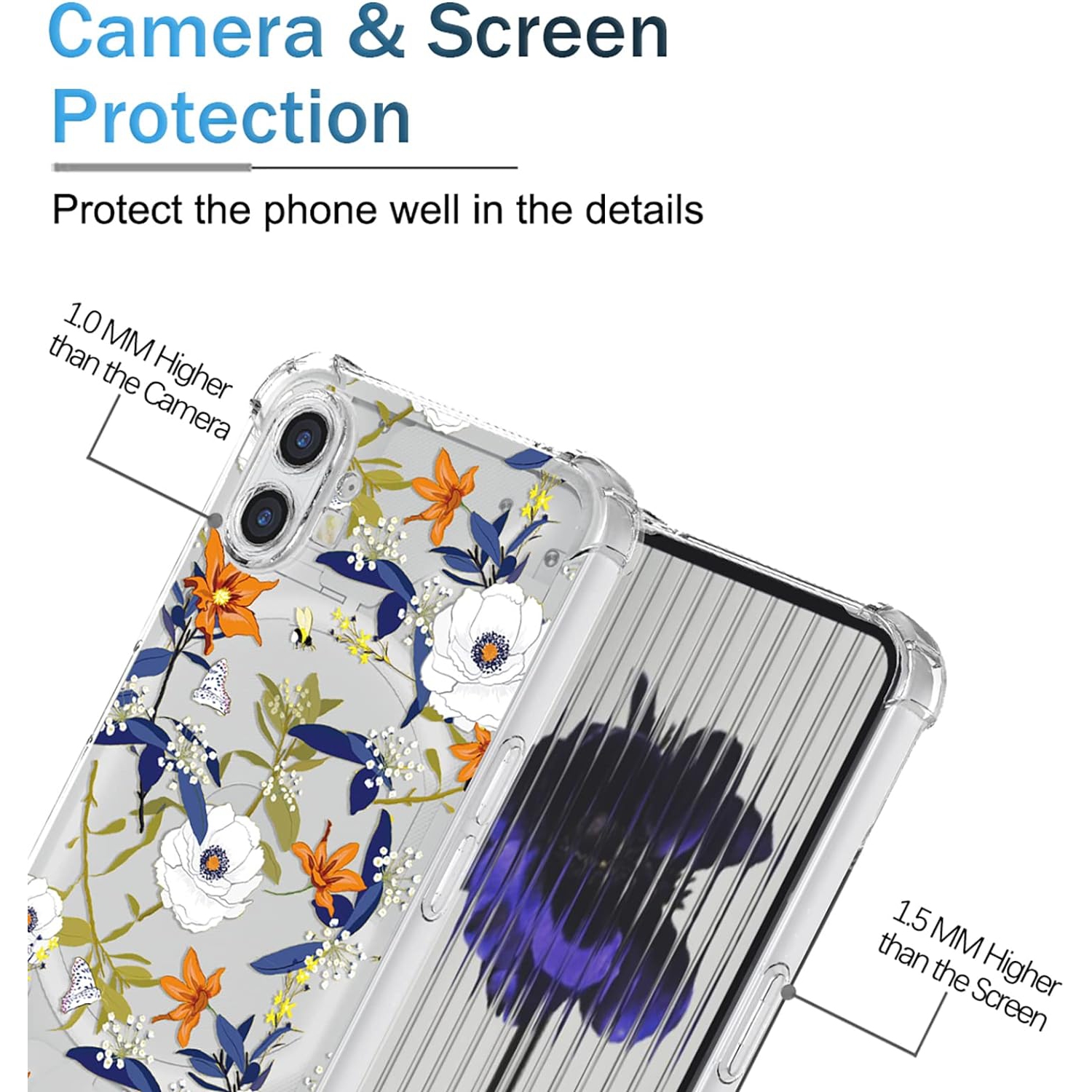 for Nothing Phone One Case Nothing Phone 1 A063 Case Womens Clear Flower Pattern Slim Case Soft TPU Cover