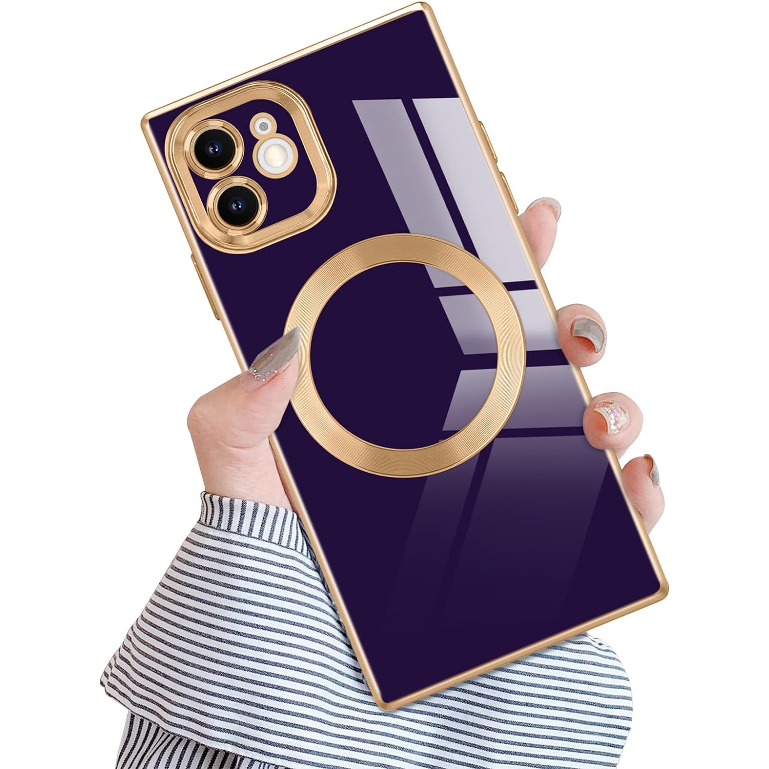 for iPhone 11 Magnetic Case, Luxury Plating Edge Square Case for Women Girls Men Soft TPU Bumper Anti-Scratch