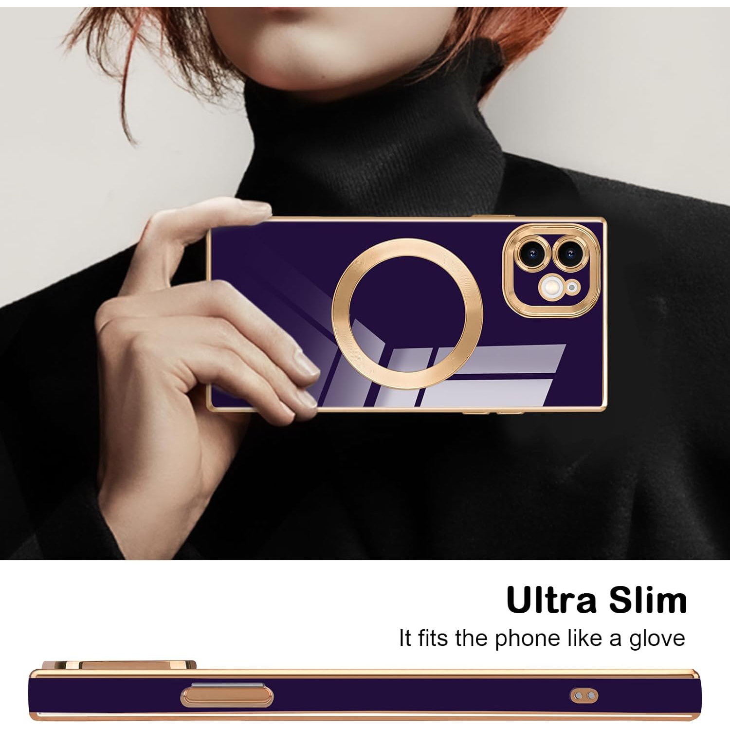 for iPhone 11 Magnetic Case, Luxury Plating Edge Square Case for Women Girls Men Soft TPU Bumper Anti-Scratch