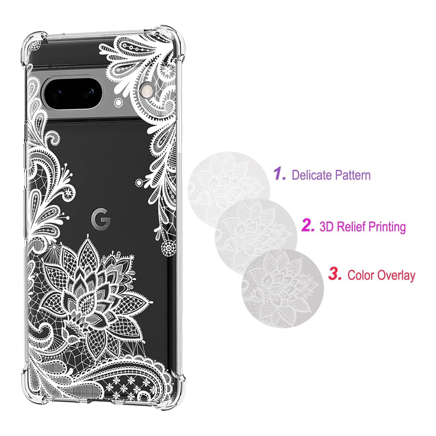 Étui pour Pixel 7&nbsp;A, étui pour 7&nbsp;A GWKK3 de Google pour filles, étui souple en TPUR transparent à motif floral