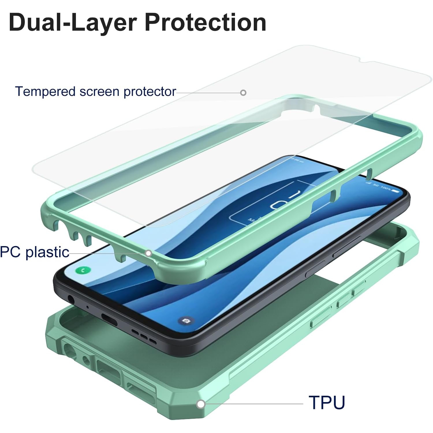 Case for TCL 40 XE, TCL 40XE Phone Case 6.56" with Screen Protector, Dual Layer Structure Protection,