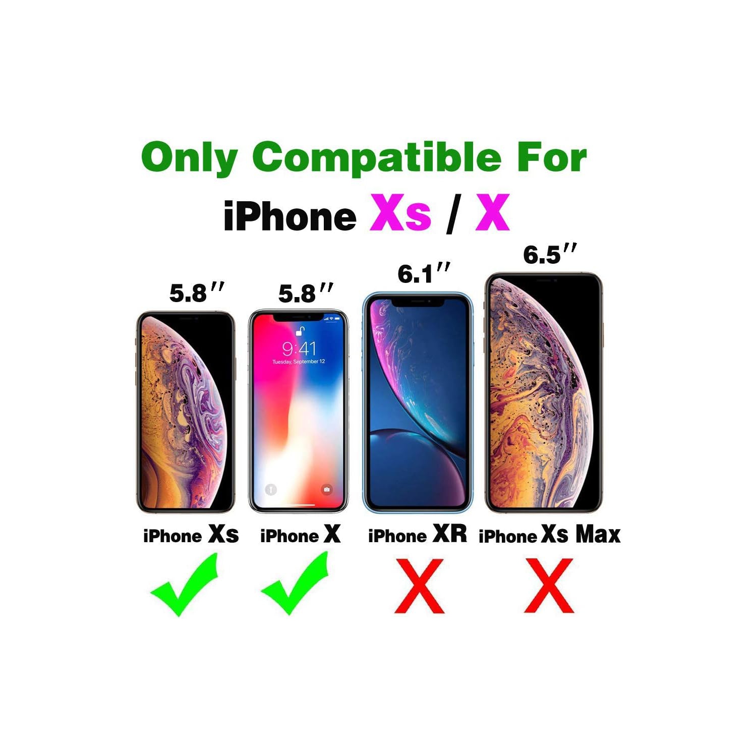 Étui de téléphone pour iPhone XS X 10 10s avec protecteur d'écran en verre trempé et béquille en anneau en cuir souple matelassé